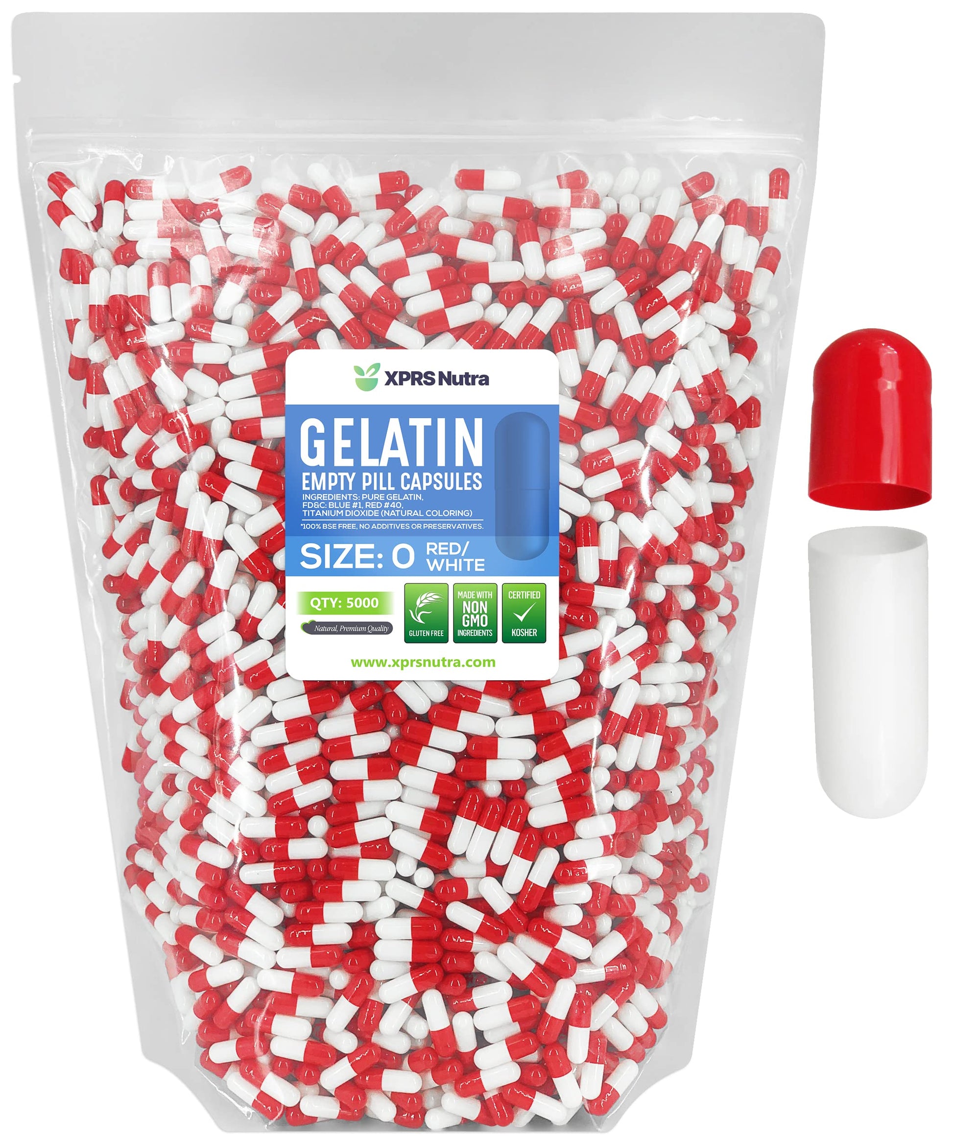 XPRS Nutra Size 0 Empty Gelatin Capsules, 5000 Count Capsules