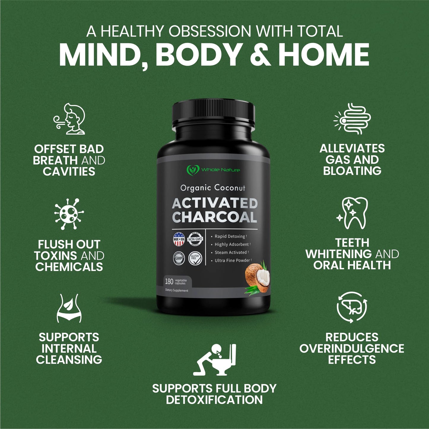 Whole Nature Coconut Activated Charcoal Capsule, 1 Capsule