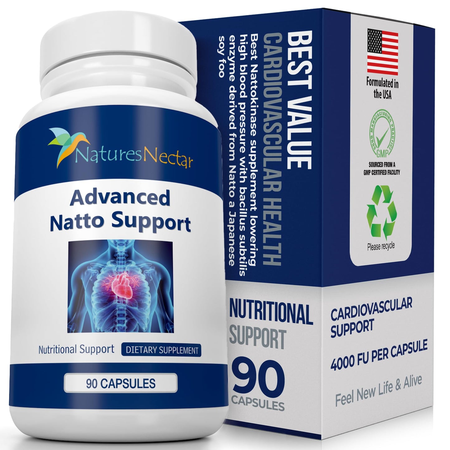 Nature's Nectar Cardiovascular & Bone Health Bundle – Organic Nattokinase for Circulation + Bone & Joint Support Supplement with Calcium, Vitamin D, 180 Capsules