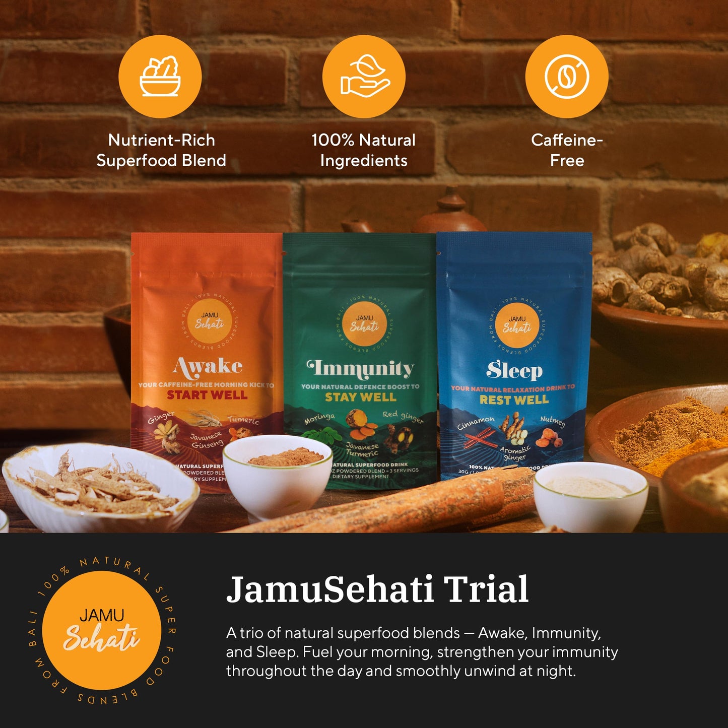 JAMUSEHATI Variety Pack Natural Superfoods Blend from Bali Powder, 3.17 Ounce