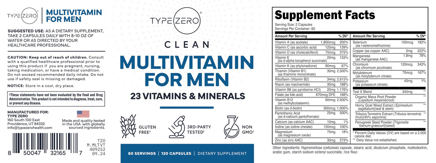 Type Zero Multivitamin Capsules for Men 120 Count