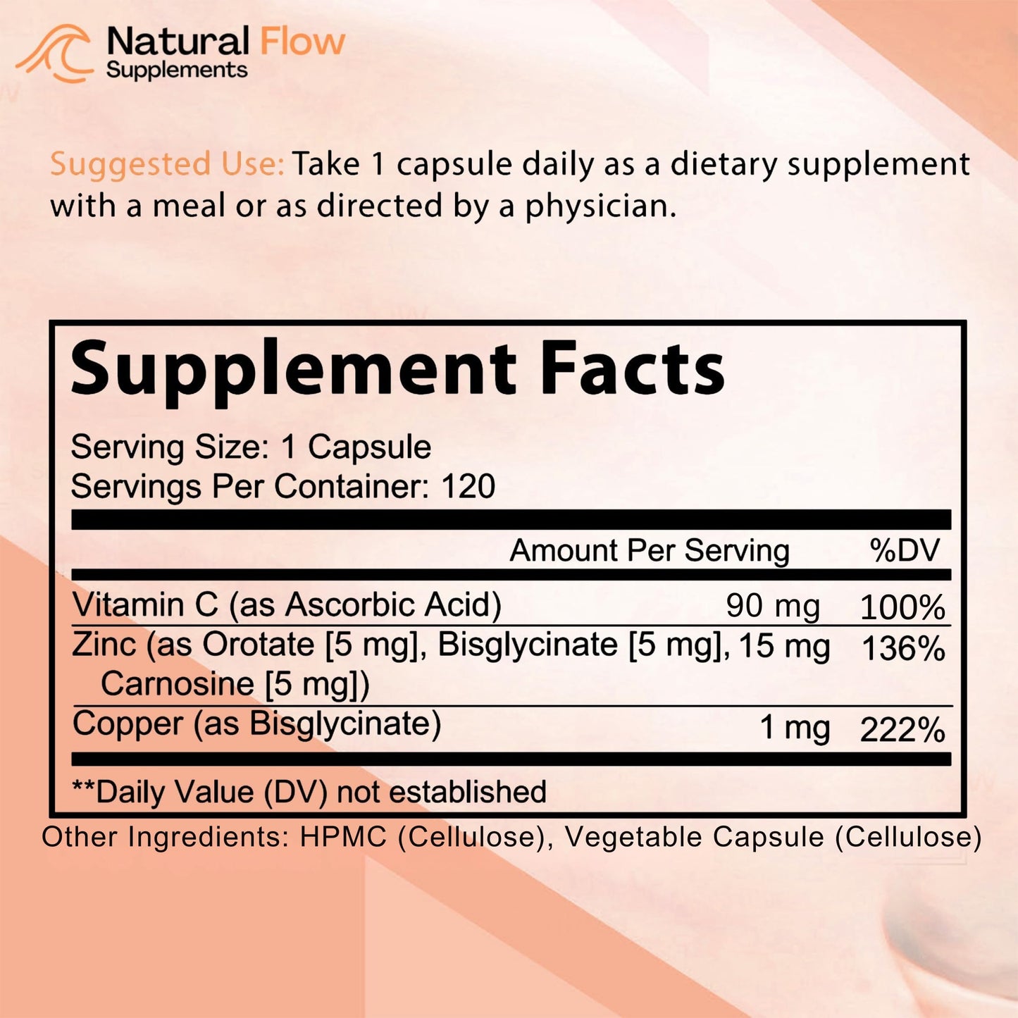 Natural Flow Supplements Magnesium and Zinc Complex with Copper and Vitamin C Capsules, 240 Capsules