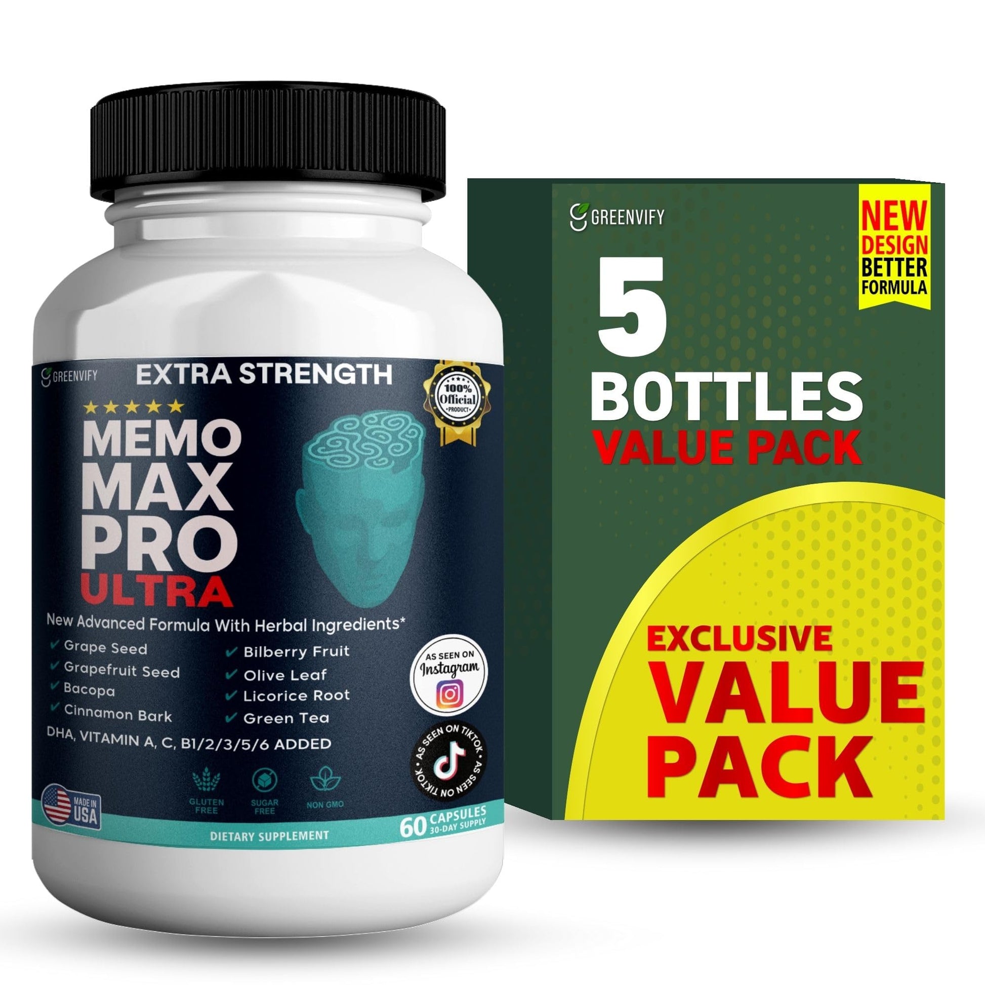 GREENVIFY Memo Max Pro Ultra Memory Support Supplement 300 Capsules