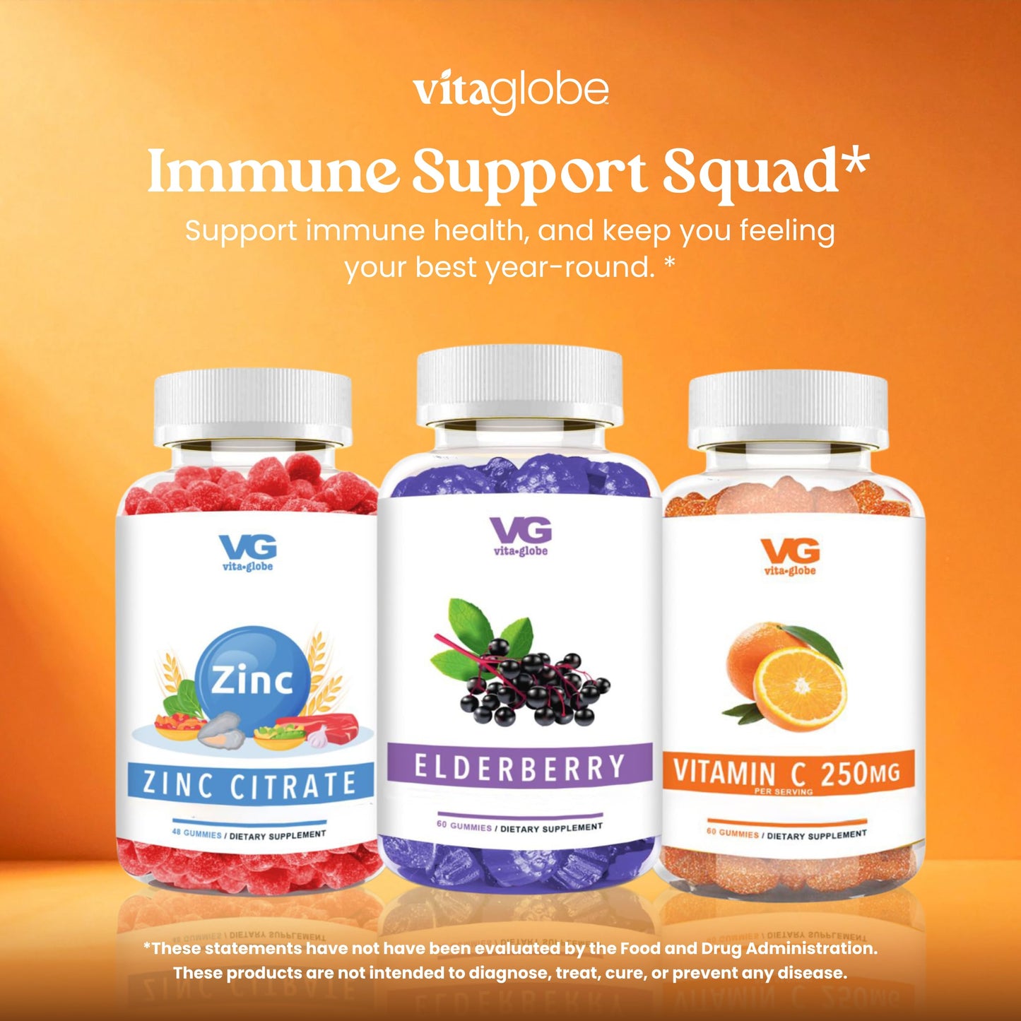 VITA GLOBE Elderberry Gummies with Vitamin C & Zinc for Immune Support, 60 Gummies