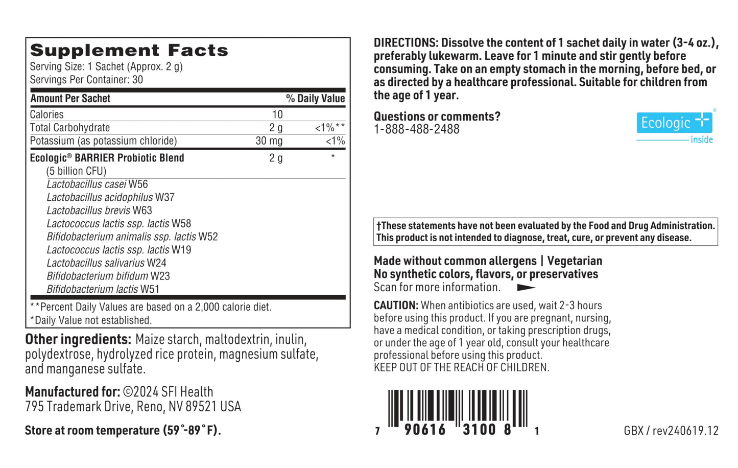 SFI Health Probiotic Powder 30 Packets