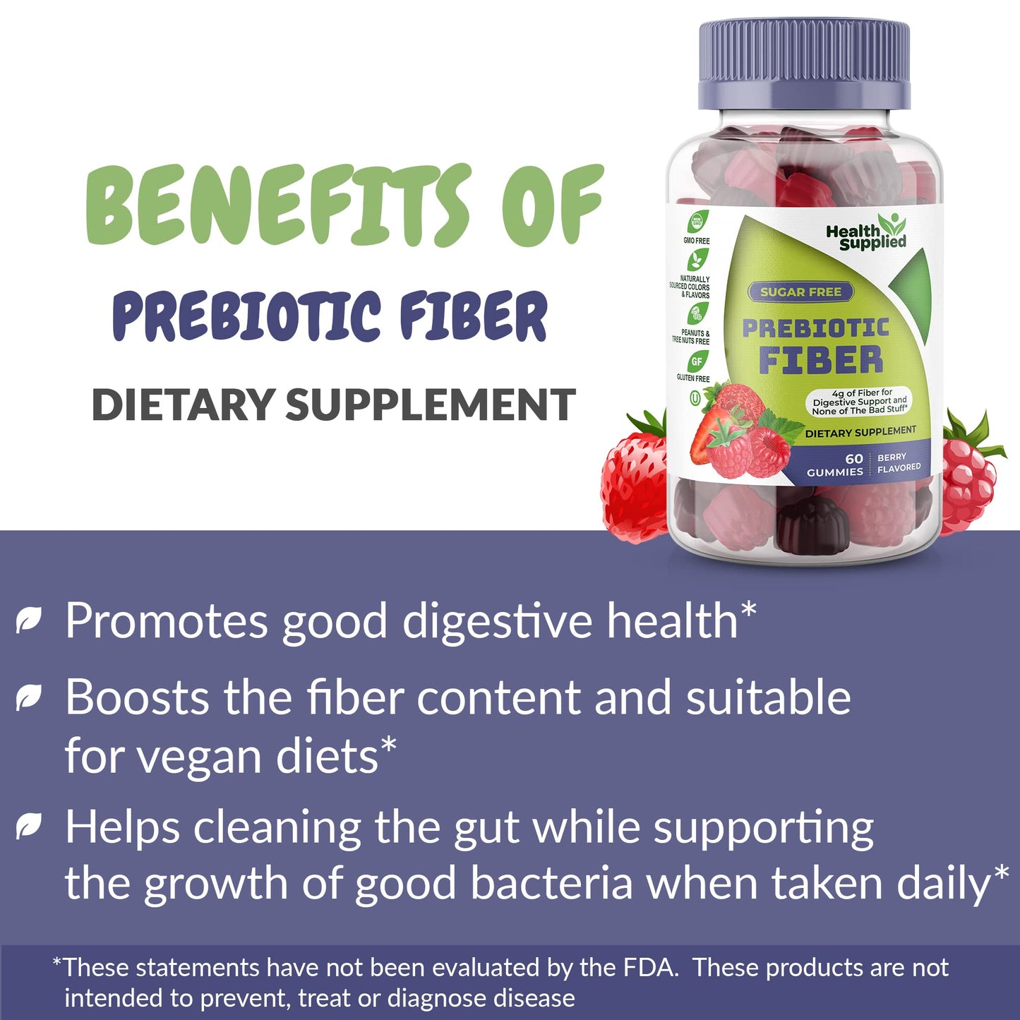 Health Supplied Mixed Berry Flavored Prebiotic Fiber Gummies 120