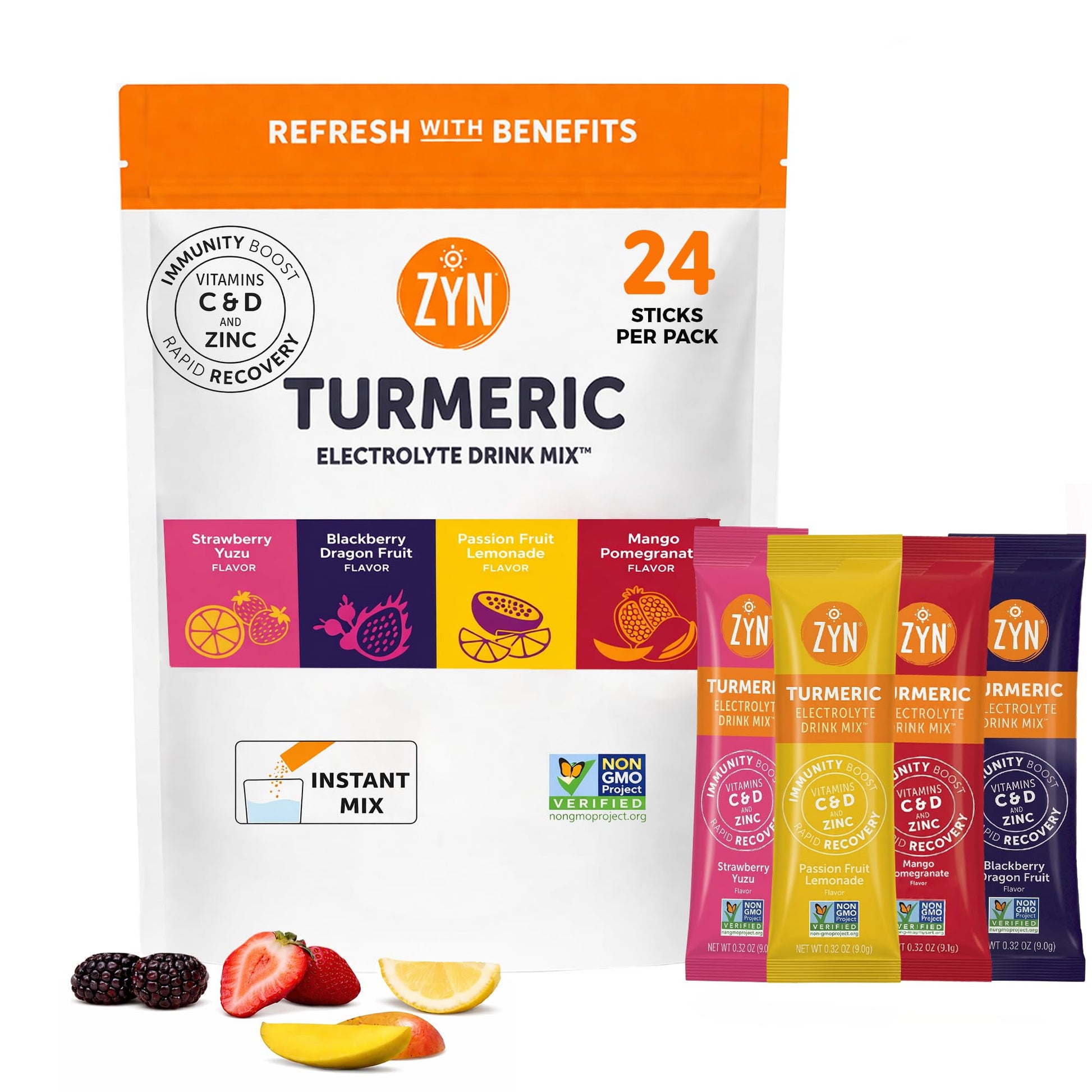 ZYN Turmeric & Electrolyte Packets for Hydration Variety Pack Powder