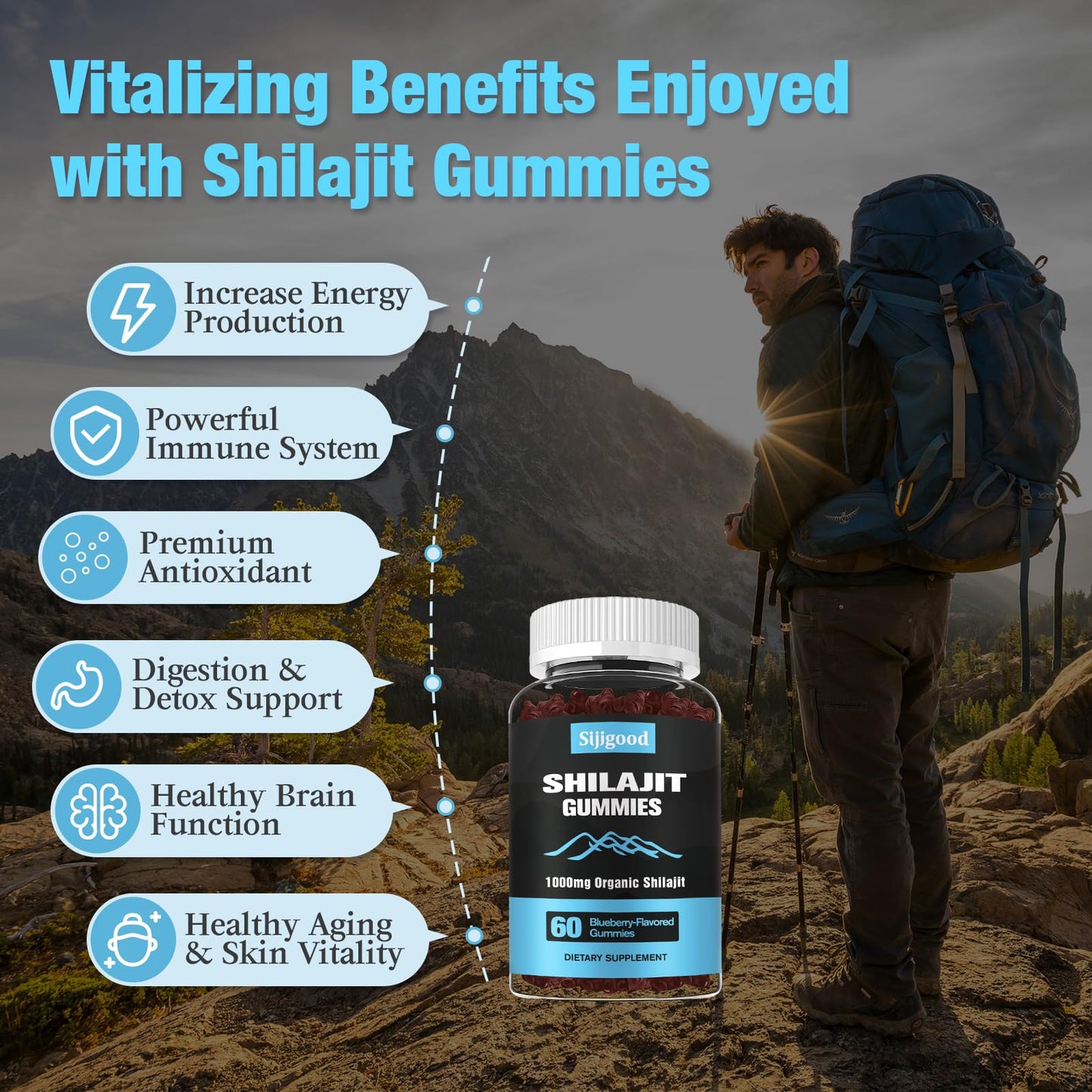 Sijigood Shilajit Gummies with 85+ Trace Minerals, 120 Gummies