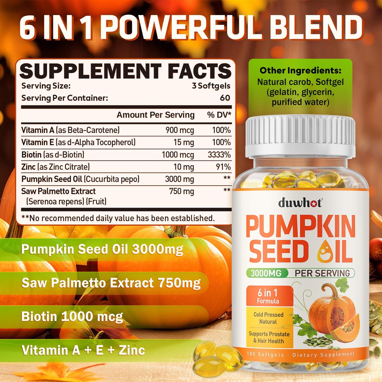 duwhot Pumpkin Seed Oil Softgels, 180 Count