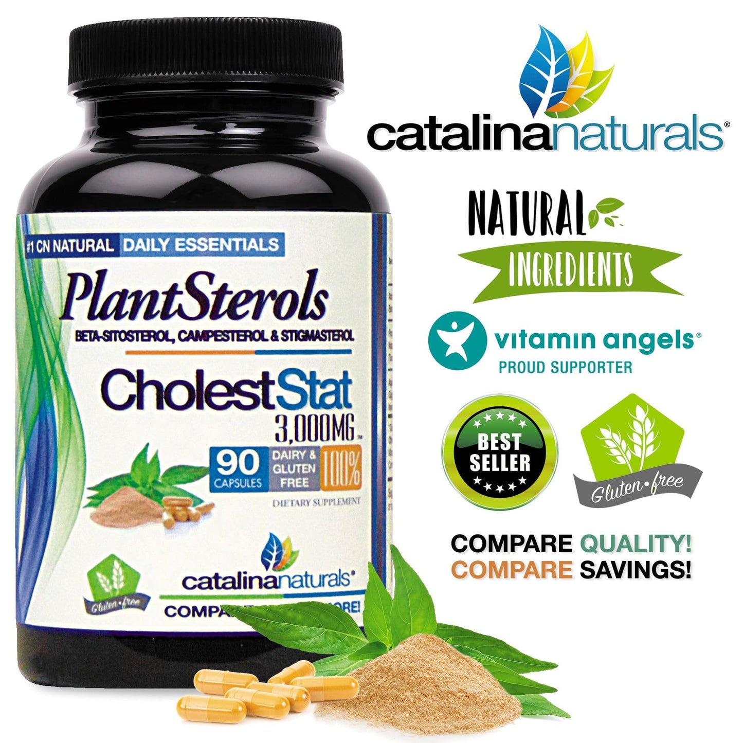 Catalina Naturals Triple Strenght Formula Cholest-Stat Phytosterol Complex 3000mg Maximum Strength Capsule, 90 Count