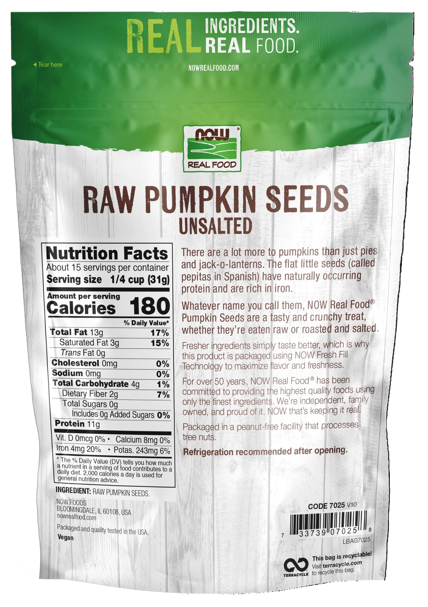 NOW Foods, Pumpkin Seeds, Raw and Unsalted, Essential Fatty Acids, Rich in Iron, Excellent Source of Protein, Certified Non-GMO, 1-Pound (Packaging May Vary) (Pack of 2)