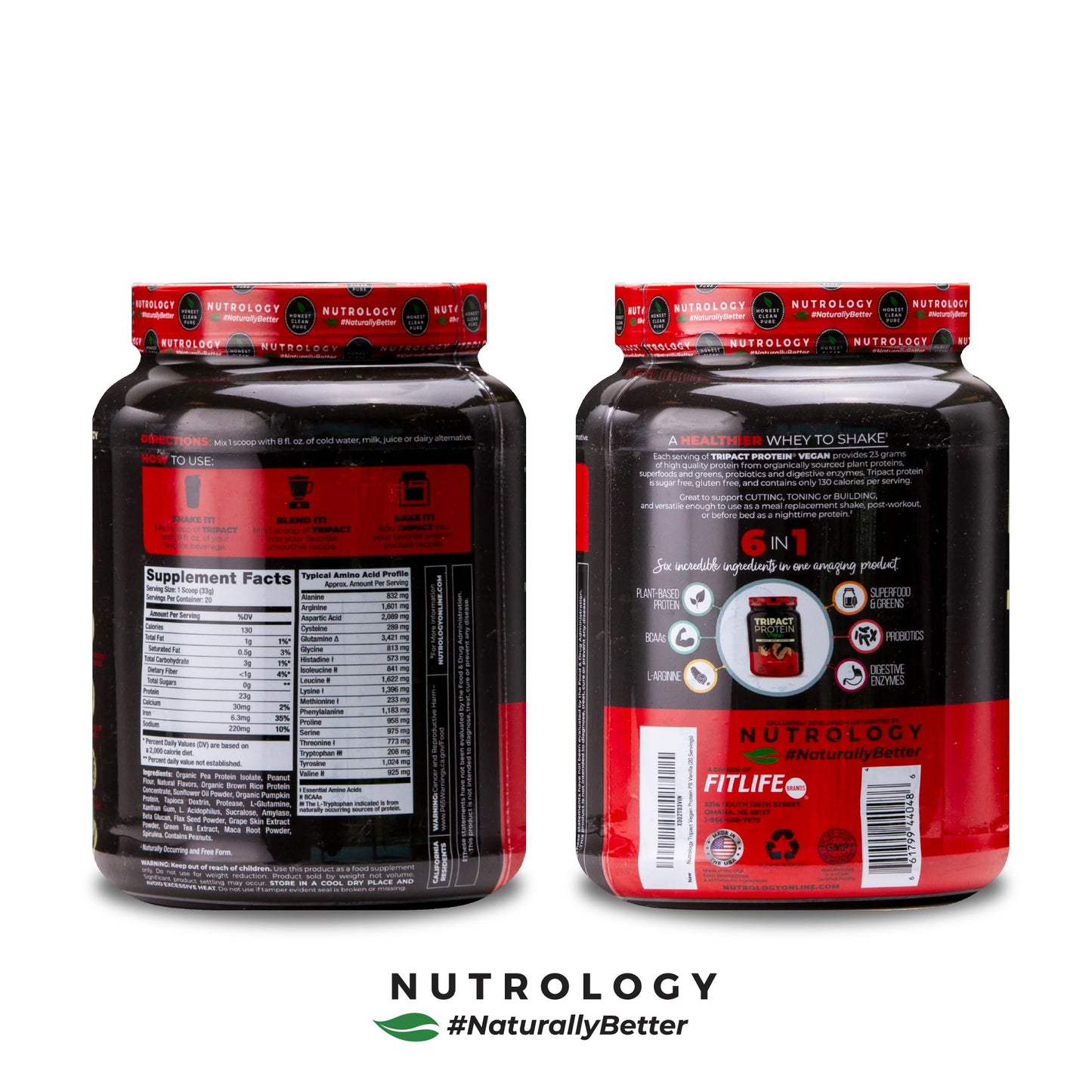 Nutrology TRIPACT Vegan Protein Peanut Butter Vanilla Flavor Powder, 20 Servings