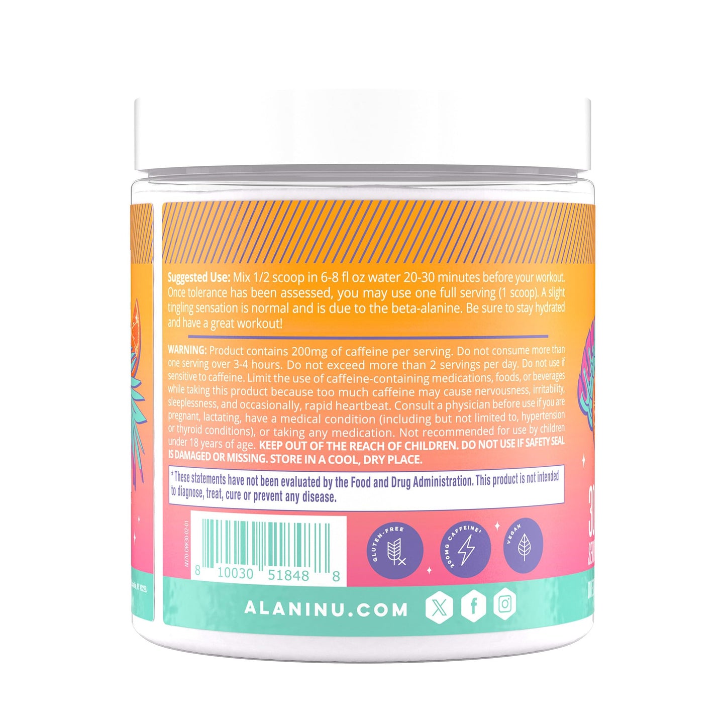 Alani Nu Pre Workout Powder Orange KISS 10.2 Ounce