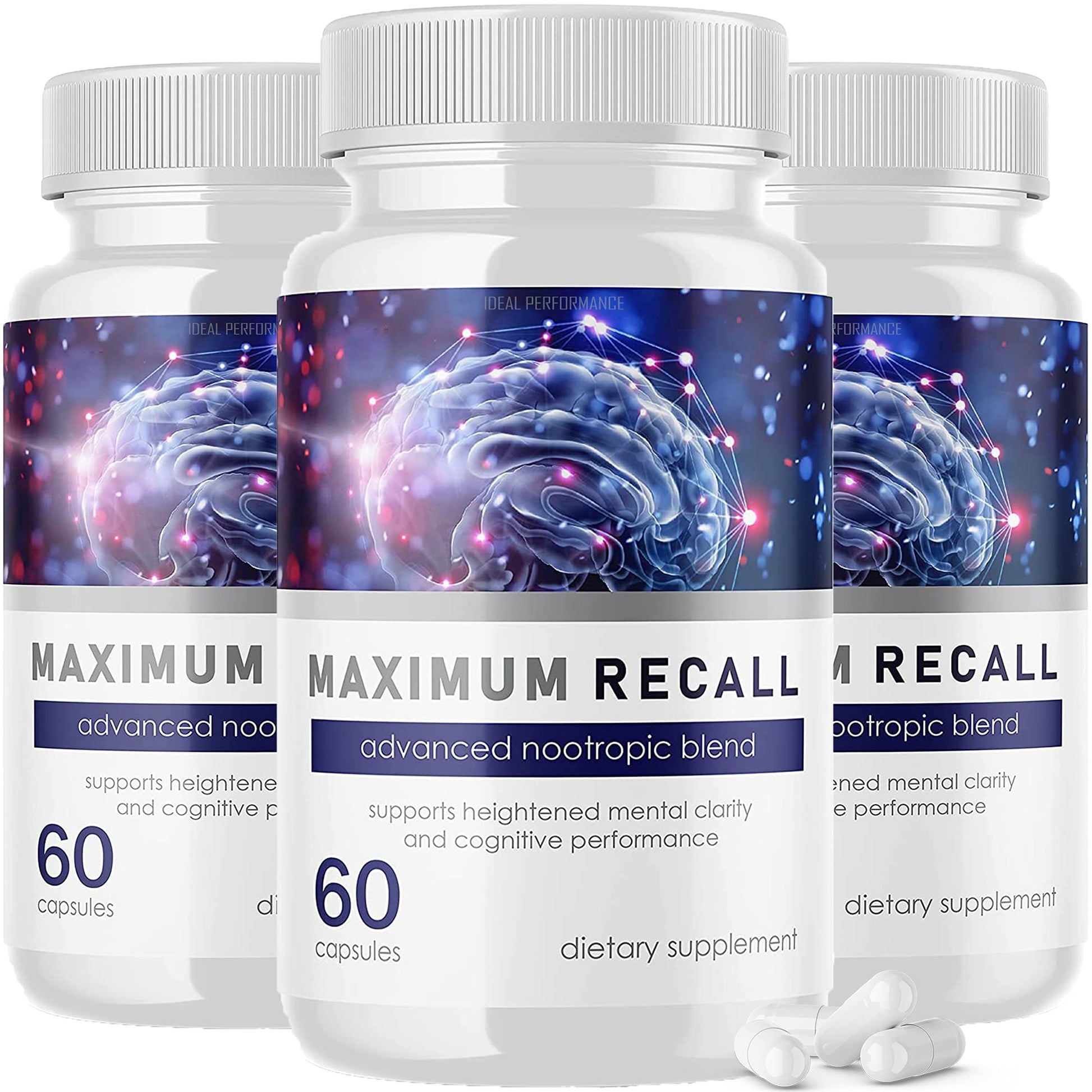 IDEAL PERFORMANCE Maximum Recall Pills Brain Supplement Memory Vitamins 180 Capsules