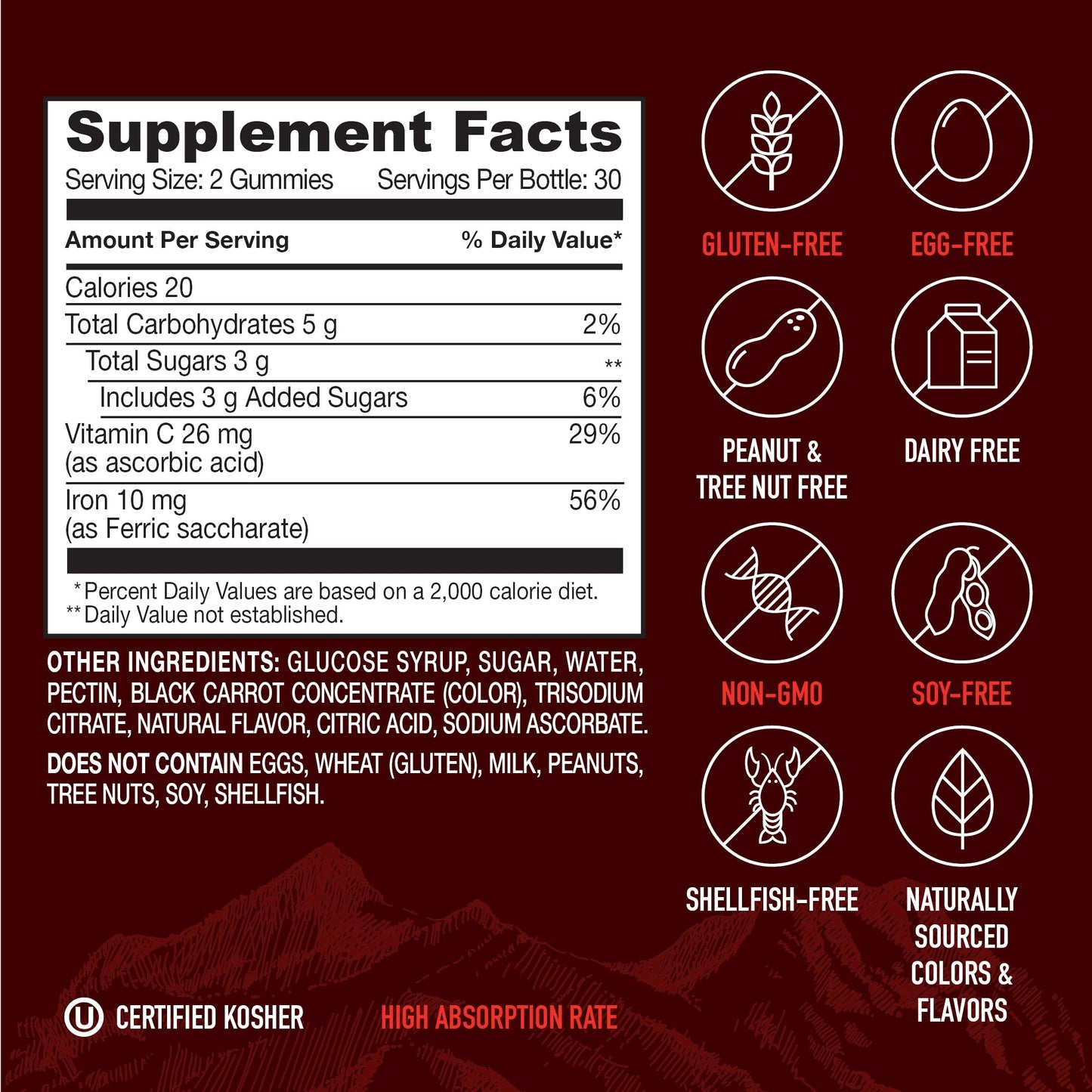 YUM-V'S Strong Earth Iron with Vitamin C Gummies, 60 Count