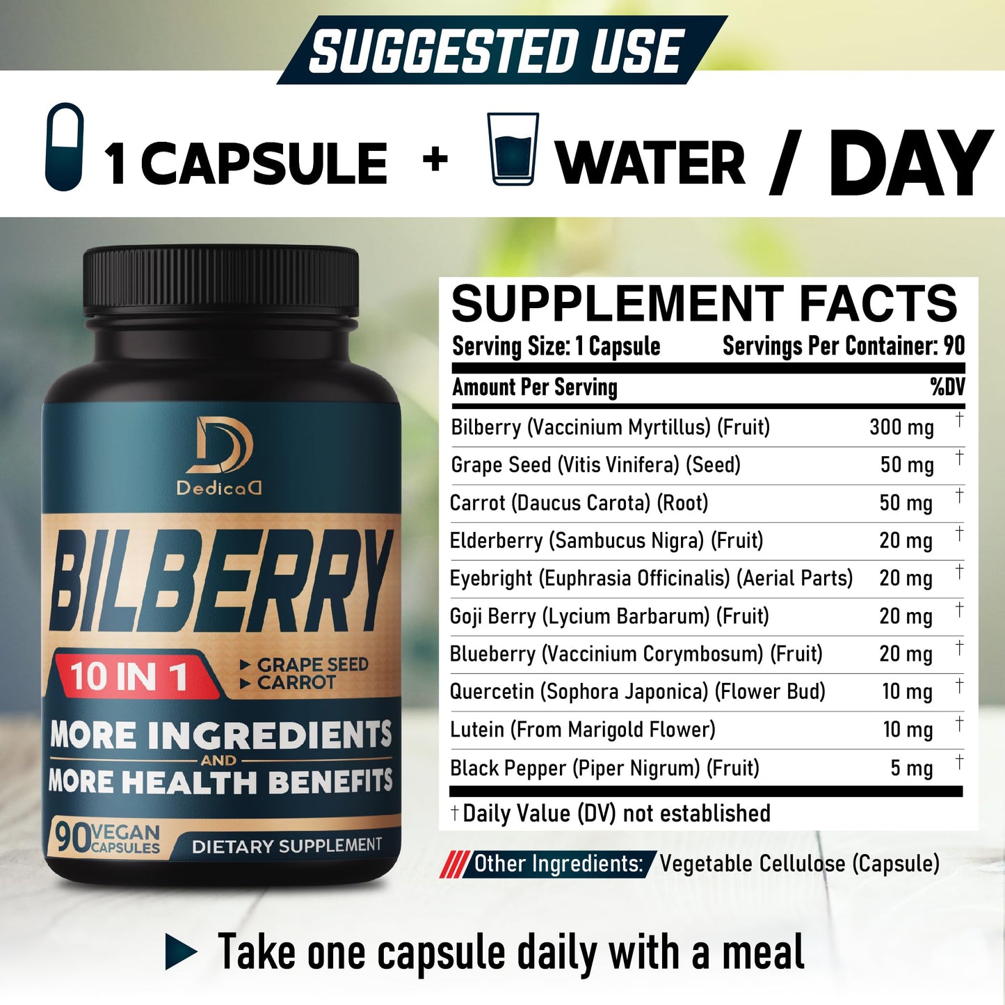 DEDICAD 10in1 Bilberry Extract for Eyes Capsules 90 Count