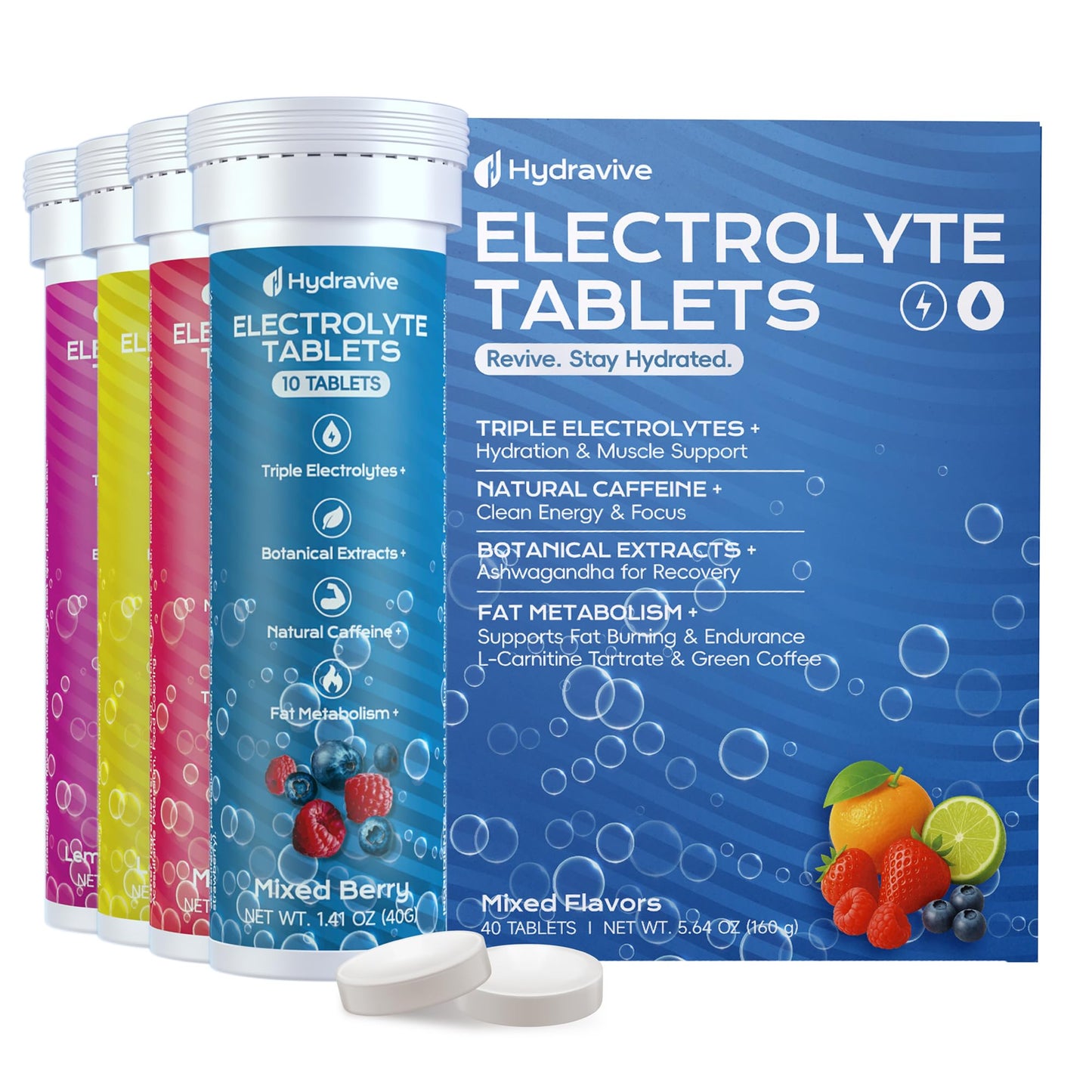 Hydravive Electrolyte Tablets for Hydration Effervescent Tablets 40 Count