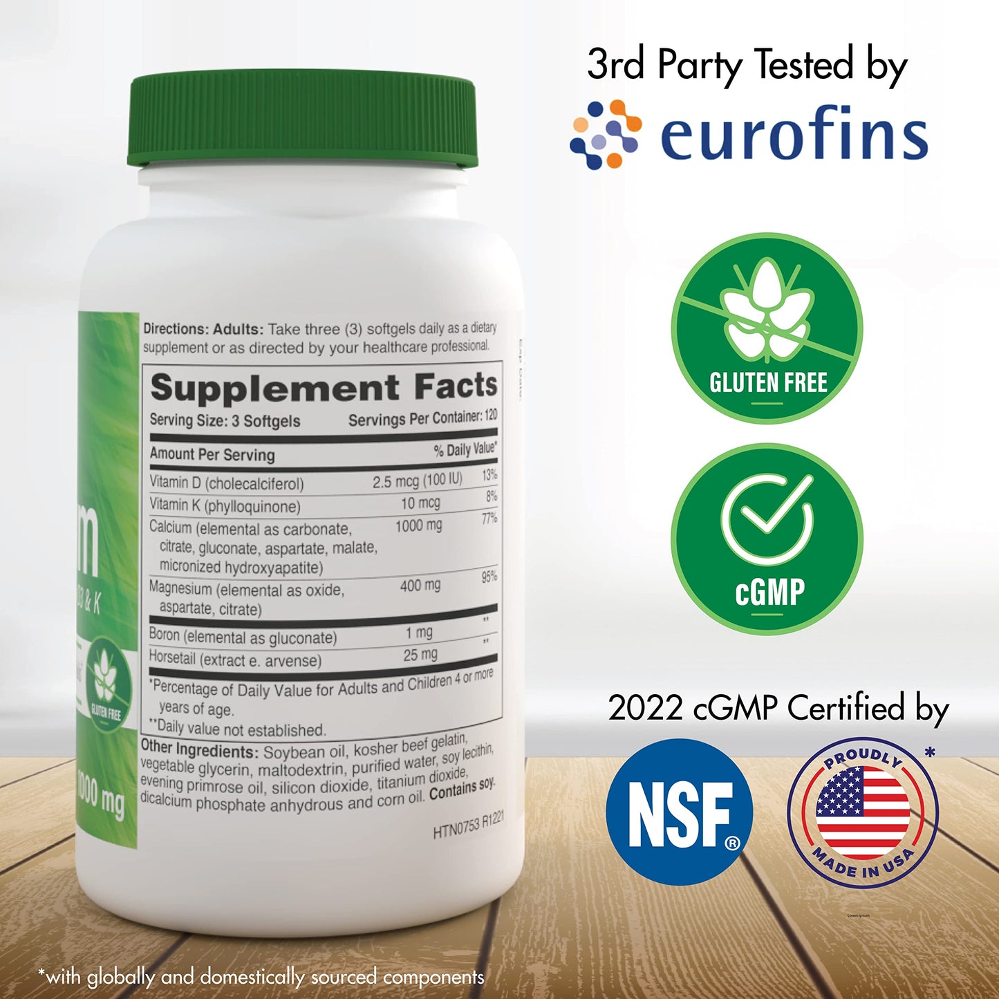 Health Thru Nutrition Calcium 1000mg and Magnesium 400mg with Vitamin D3 & K Softgels 360
