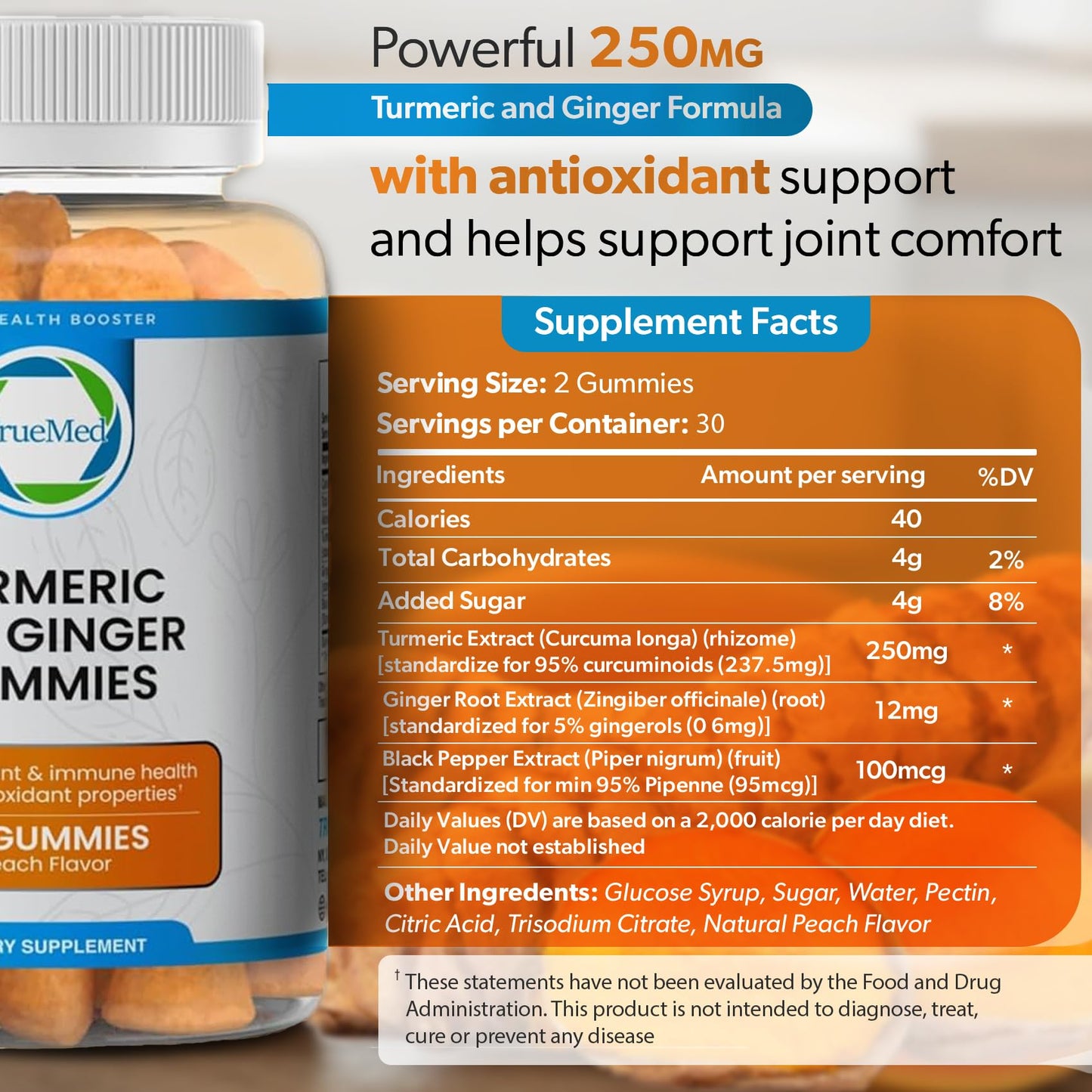 TRUEMED Turmeric and Ginger Supplement Gummy, 60 Gummies