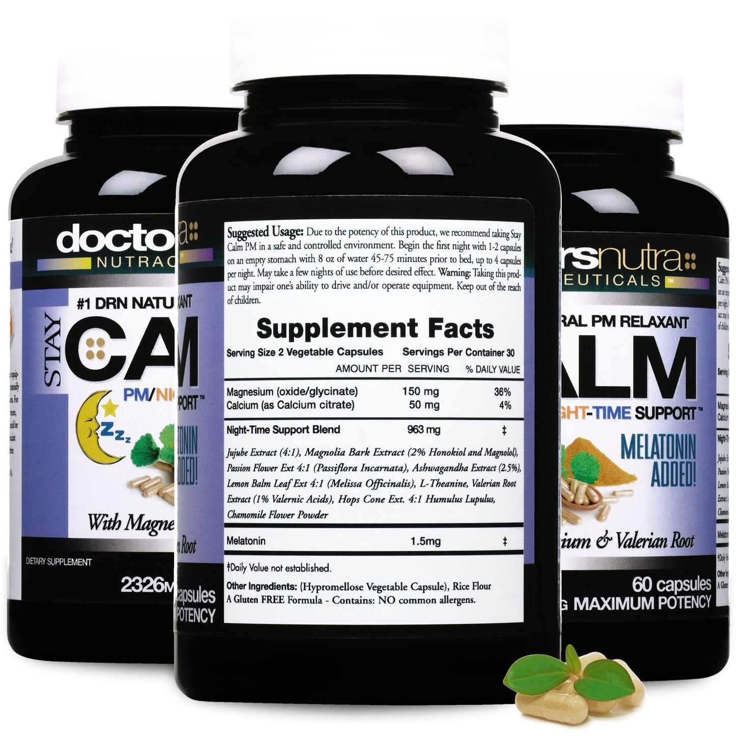 Doctors Nutra Nutraceuticals All Natural Night-Time Relief B-Calm-PM Support with Ashwagandha, Melatonin and More Capsules, 60 Count