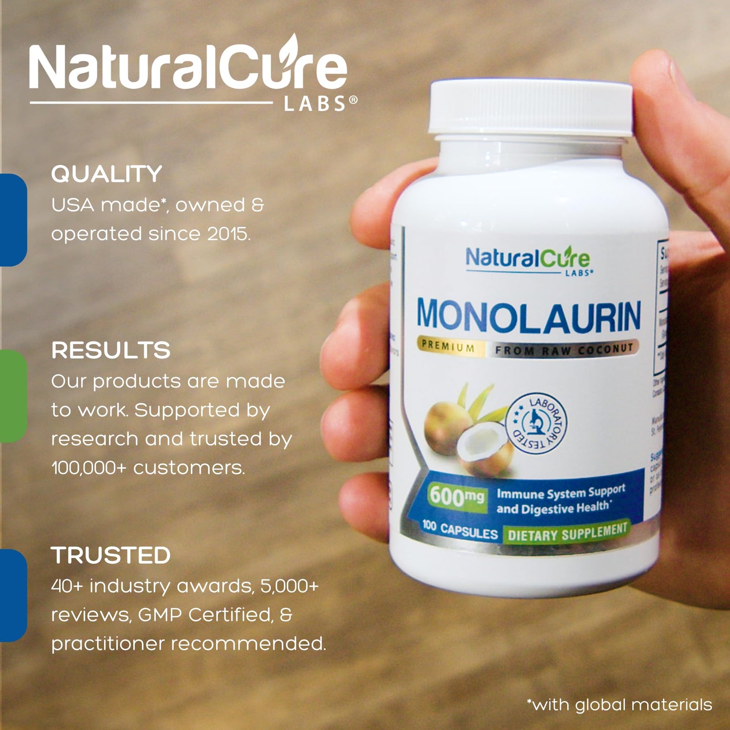 Natural Cure Labs Monolaurin 600mg Capsule, 100 Capsules