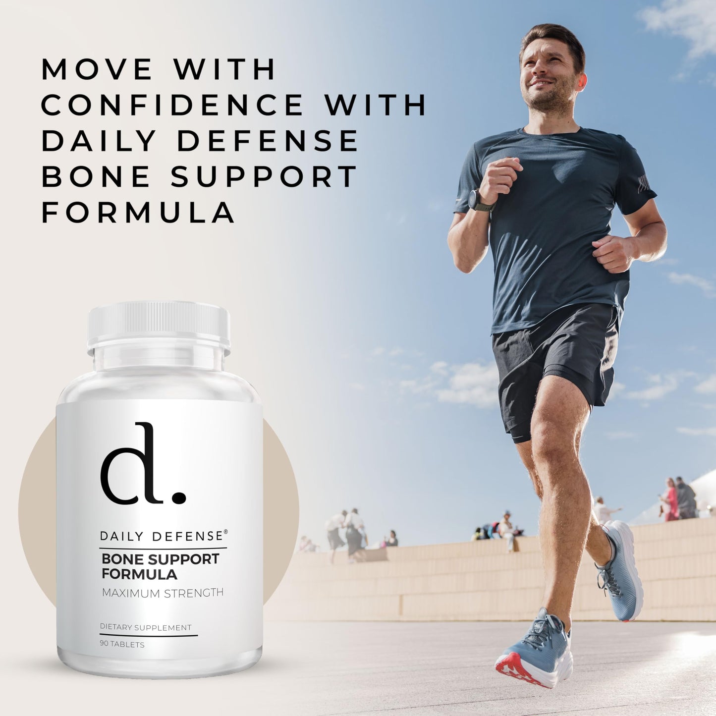 Daily Defense Calcium Supplements for Women & Men - Bone Support Formula with Calcium 1000mg, Magnesium, L-Lysine HCl, 90 Tablets