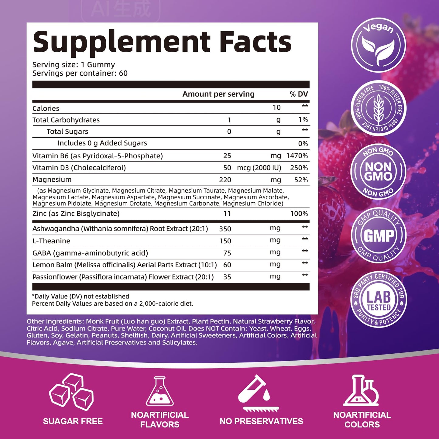 Migcopat Magnesium Complex 20 in 1 Magnesium Gummies with Glycinate Citrate Malate Taurate - Ashwagandha, L-Theanine, D3 & Zinc for Relaxation, Sleep, Muscle & Heart Support, Strawberry, 60 Gummies