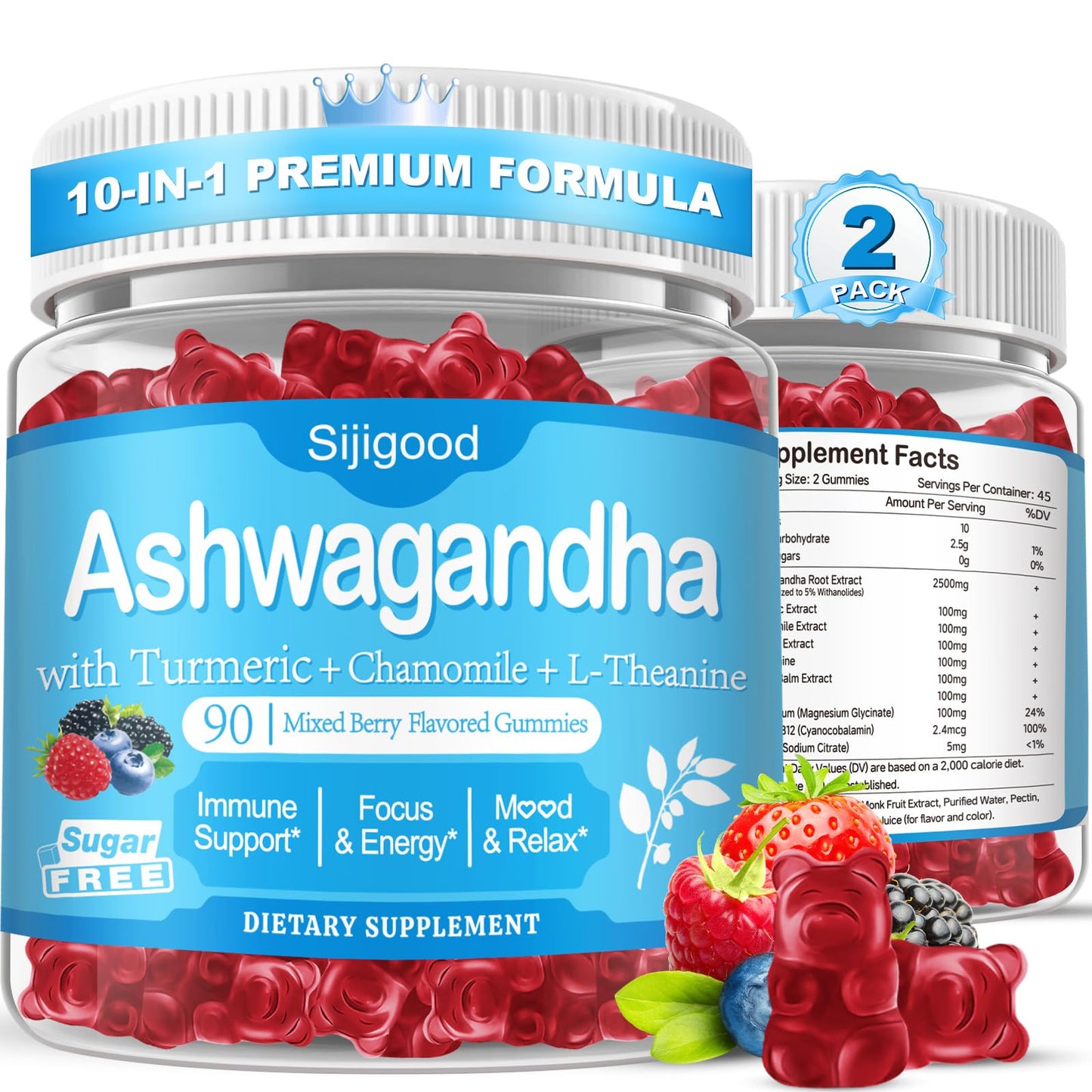 Sijigood Ashwagandha Gummies with L-Theanine & GABA, 180 Count