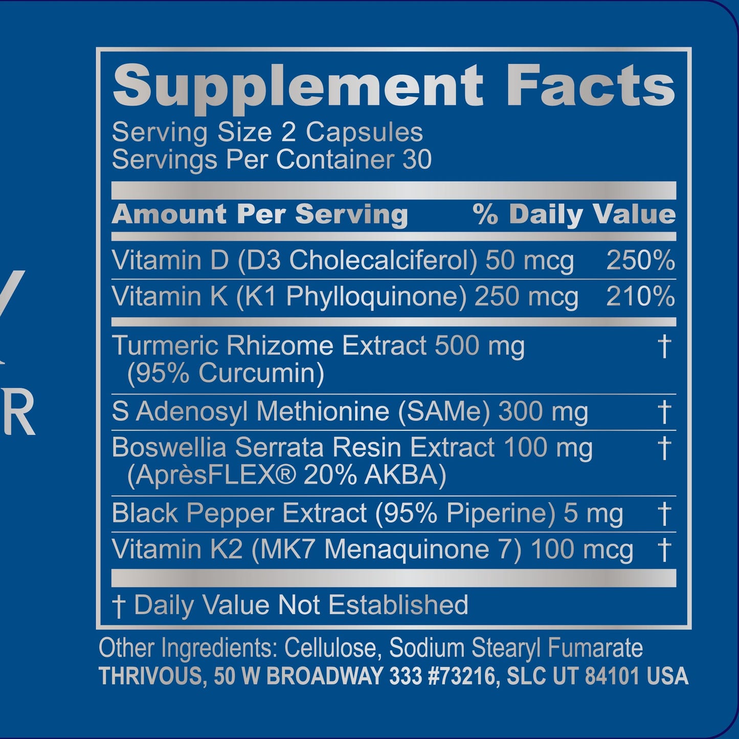 Thrivous Tenacity Arthroprotector – Joint & Bone Support Supplement with ApresFlex Boswellia, Turmeric, Vitamin D3 & K2 – 60 Capsules