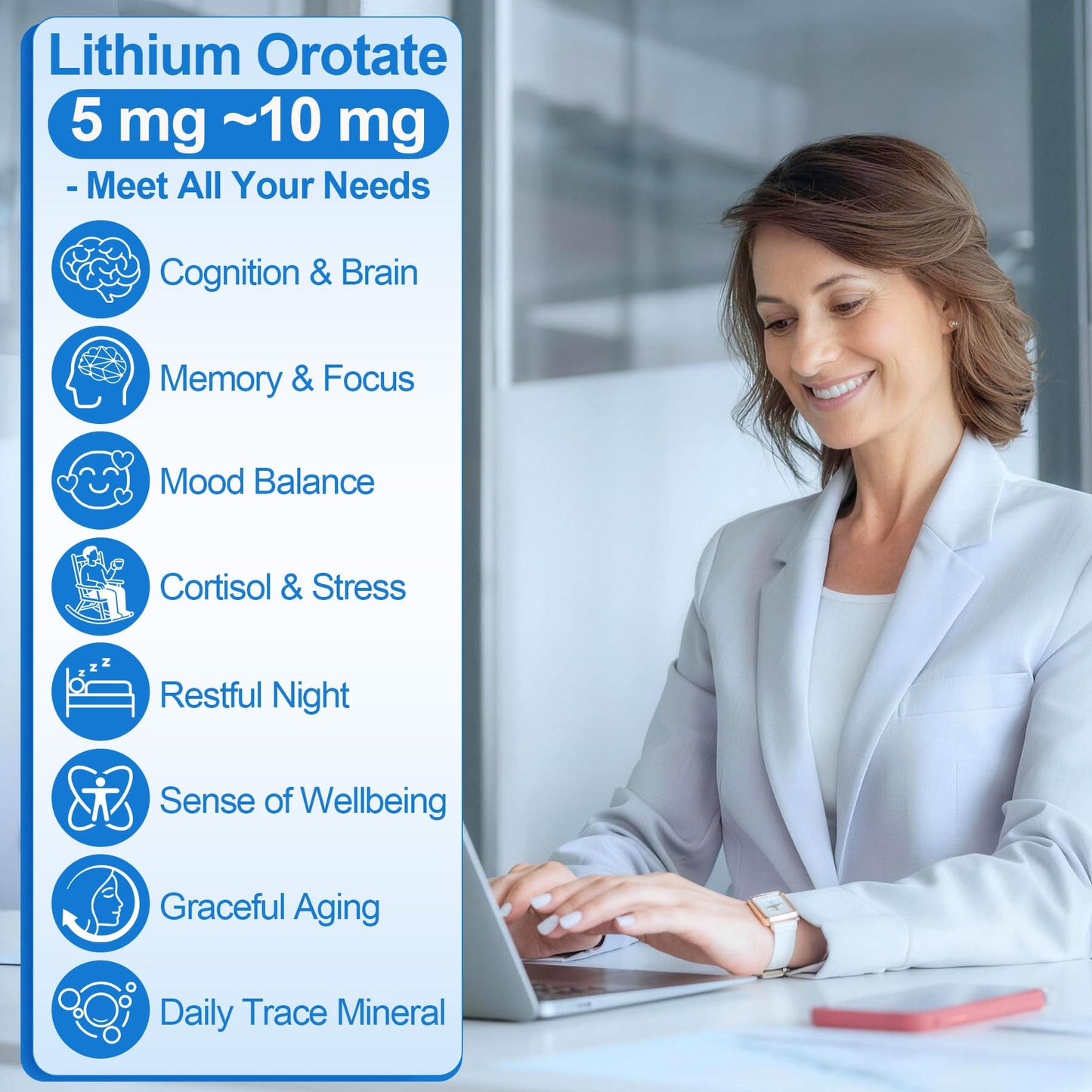 HevChay 12-in-1 Lithium Orotate 5mg 10mg with Ashwagandha & L-Theanine Gummies, 60 Count