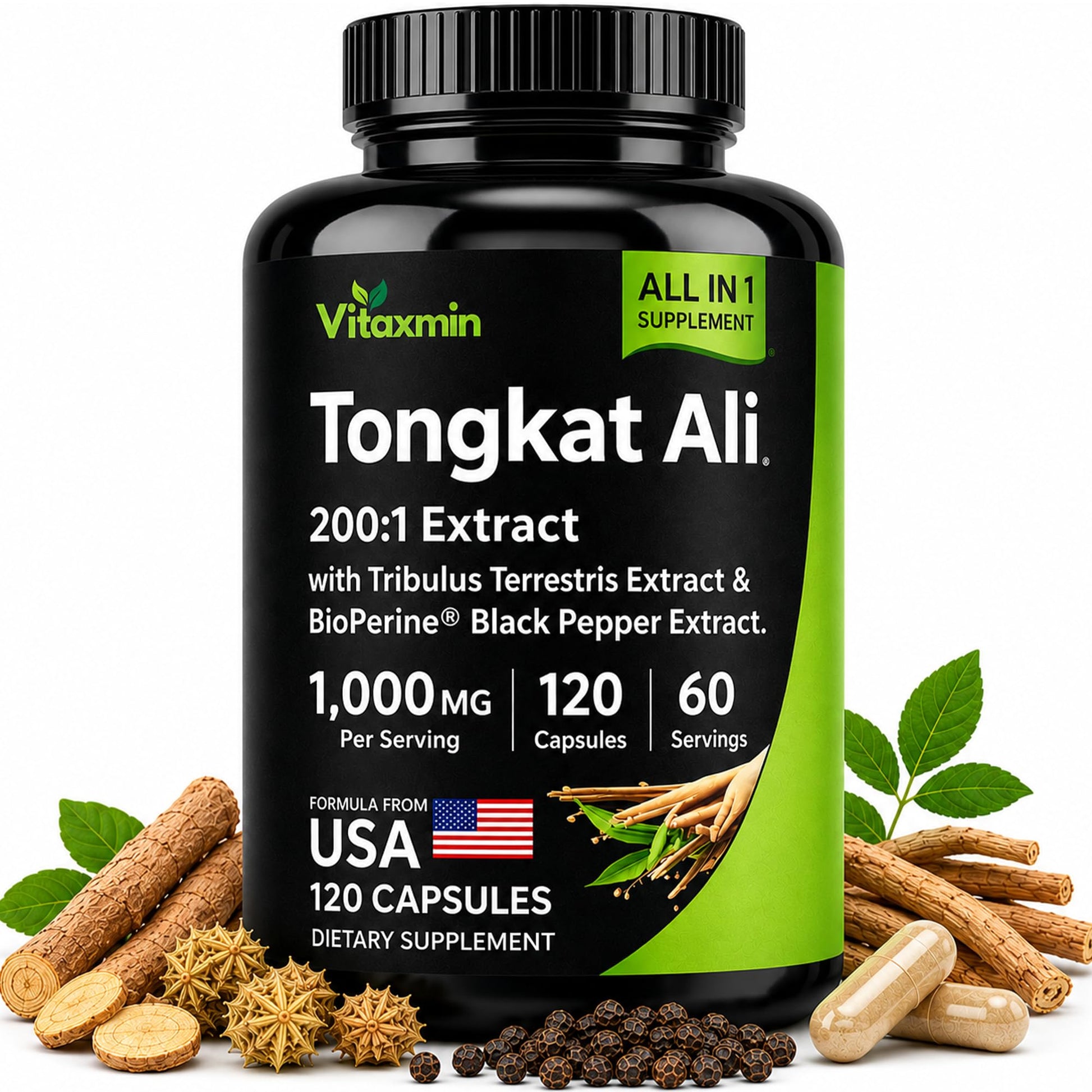 vitaxmin Tongkat Ali 1000mg 200:1 Extract Capsules 120 Count