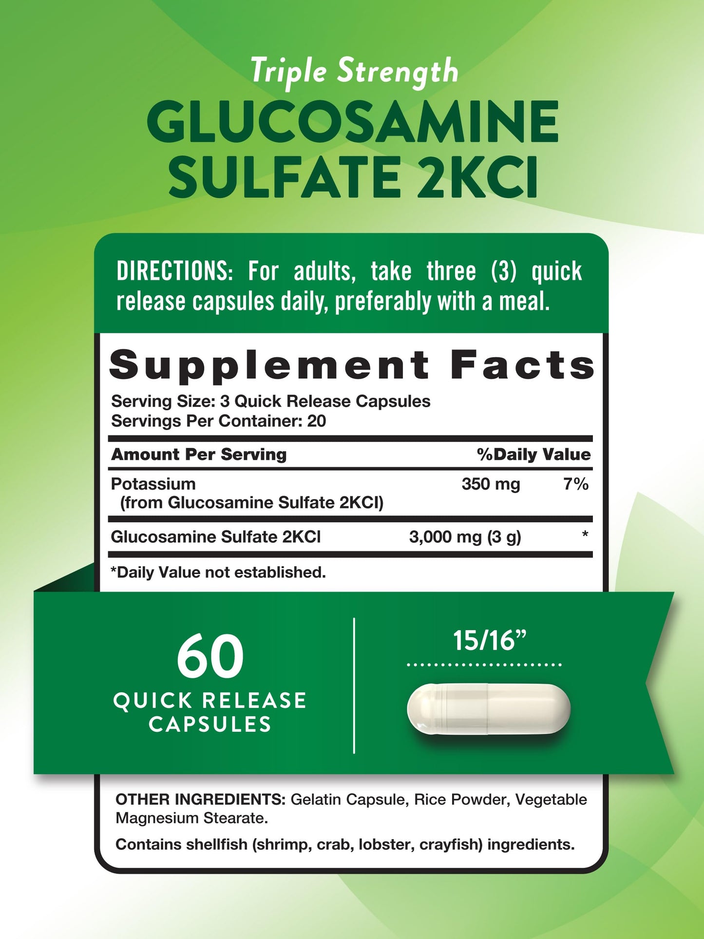Nature's Truth Glucosamine Sulfate Capsules 3000mg 60 Count