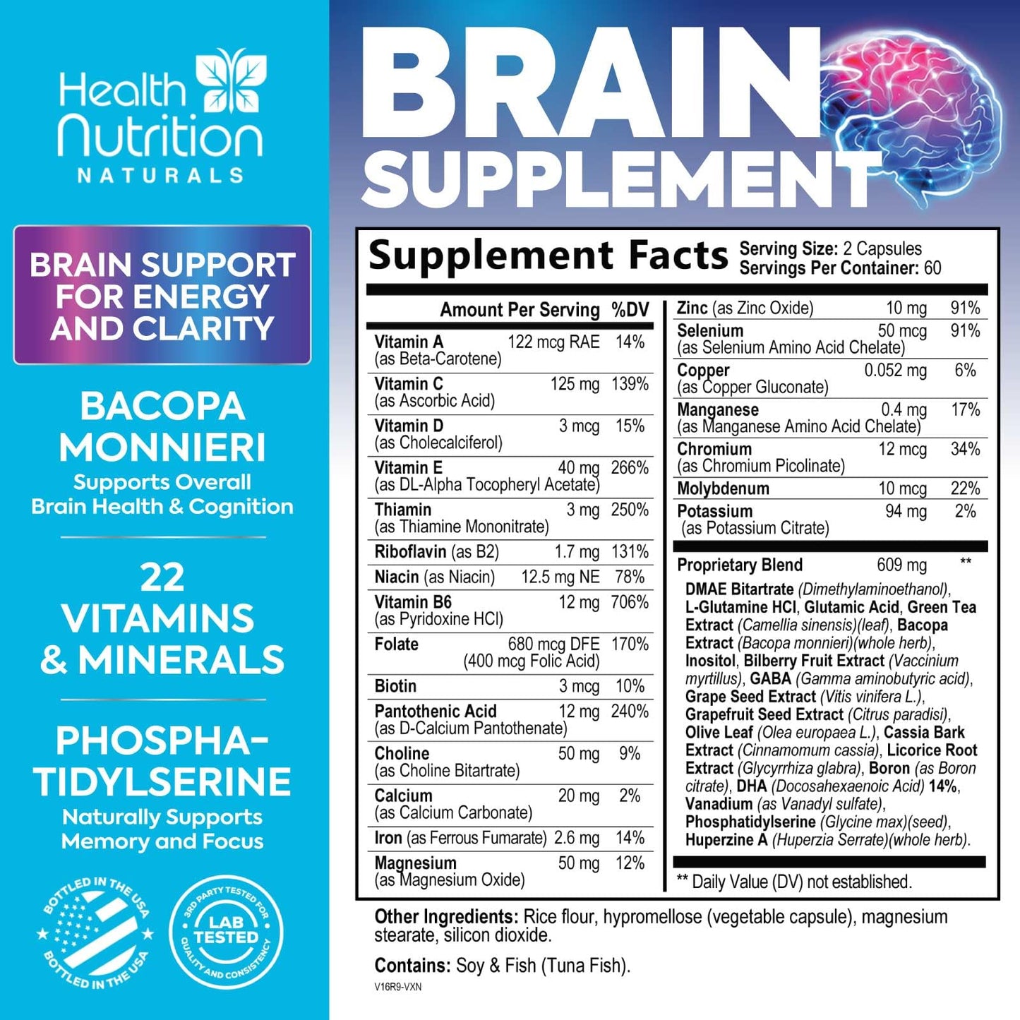 Health Nutrition Naturals Brain Memory Supplement 120 Capsules