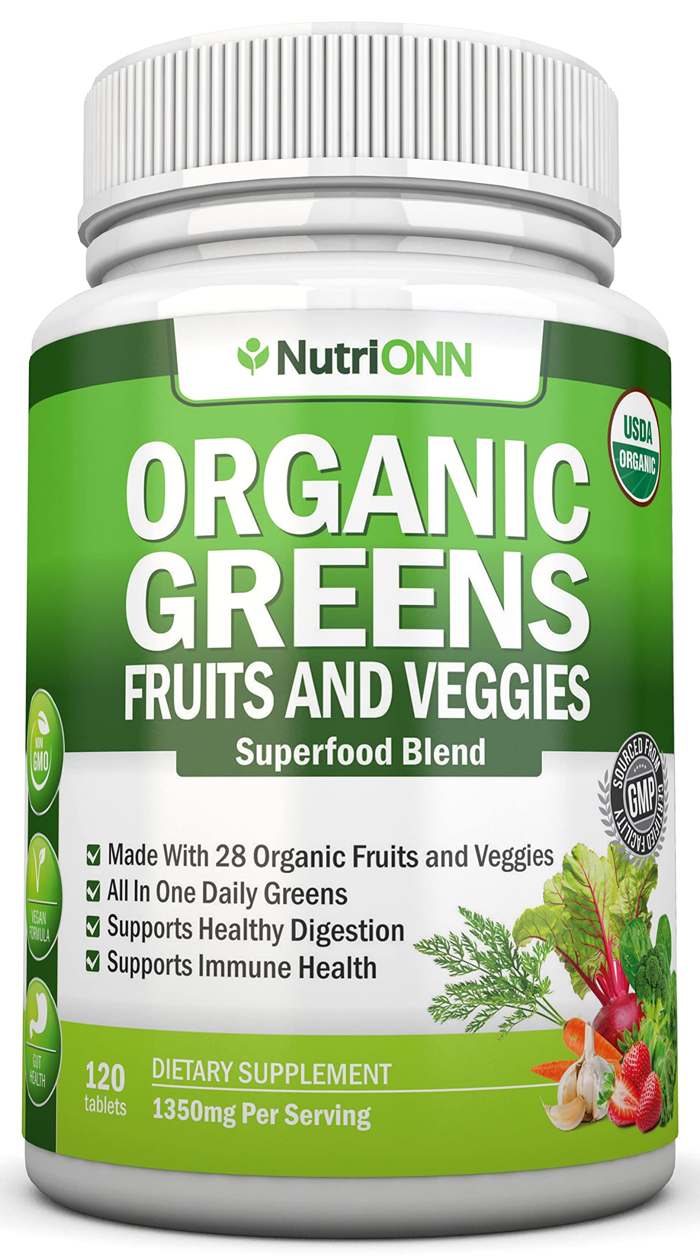 NutriONN Organic Super Greens 120 Tablets