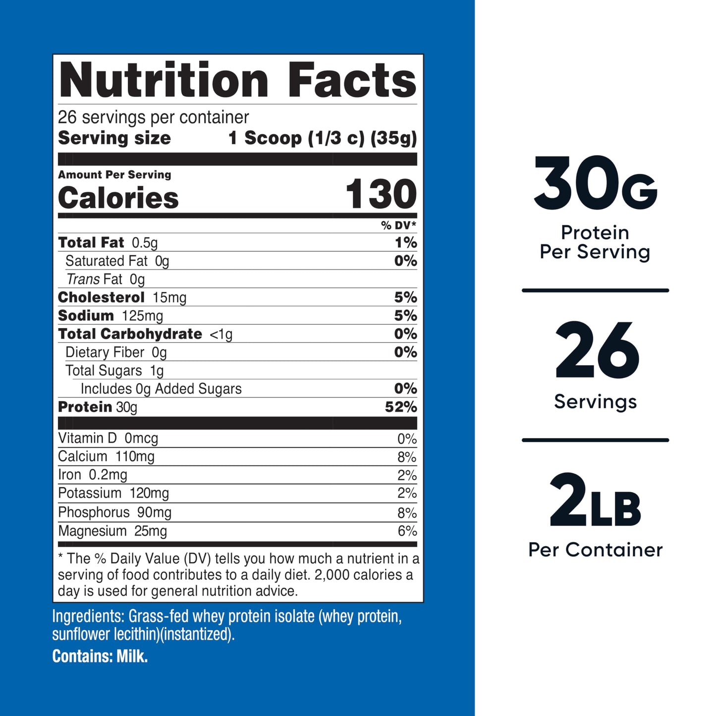 Nutricost Grass-Fed Whey Protein Isolate (Unflavored) Powder 2.03 Pound