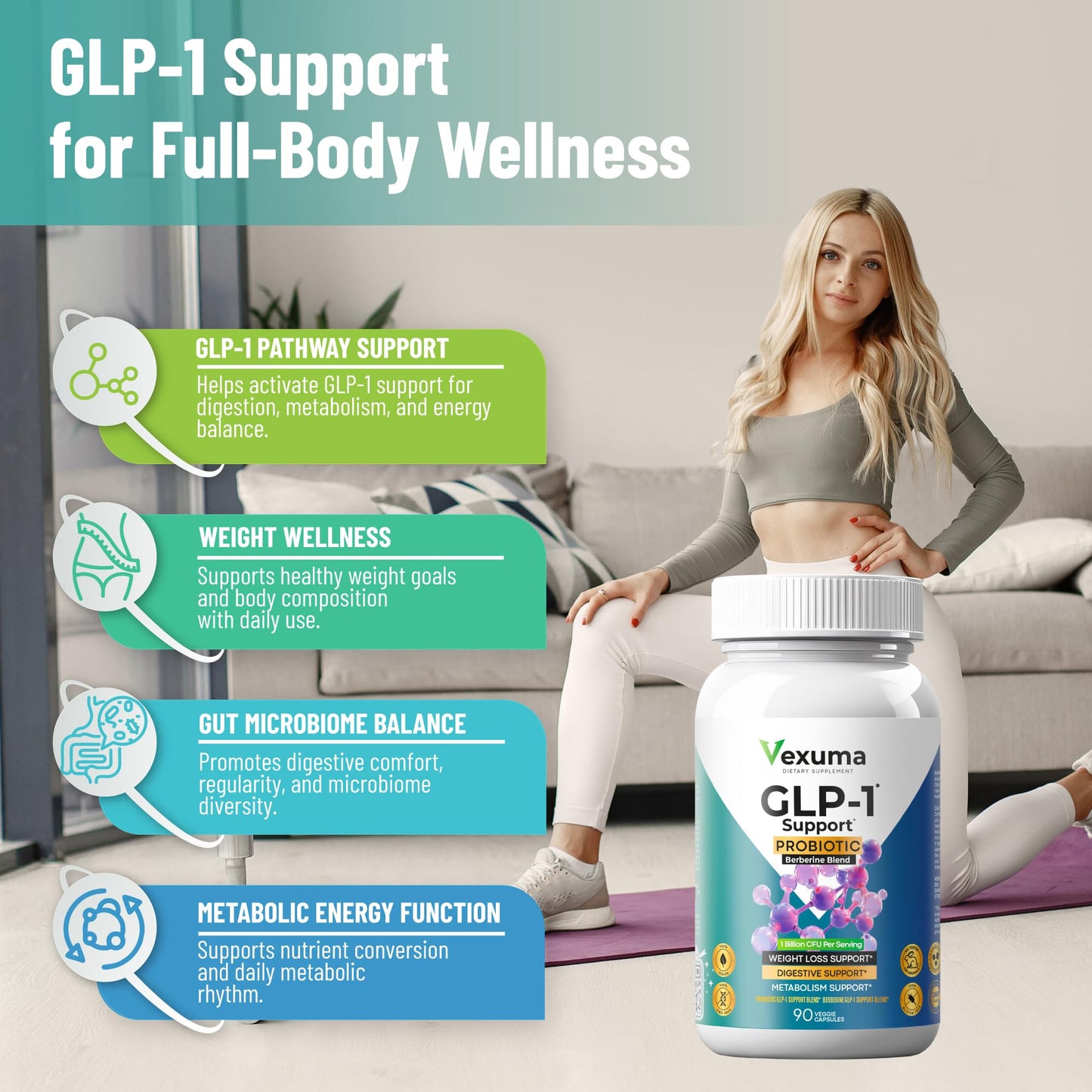 Vexuma GLP-1 Support Probiotic Supplement for Weight Loss 90 Capsules