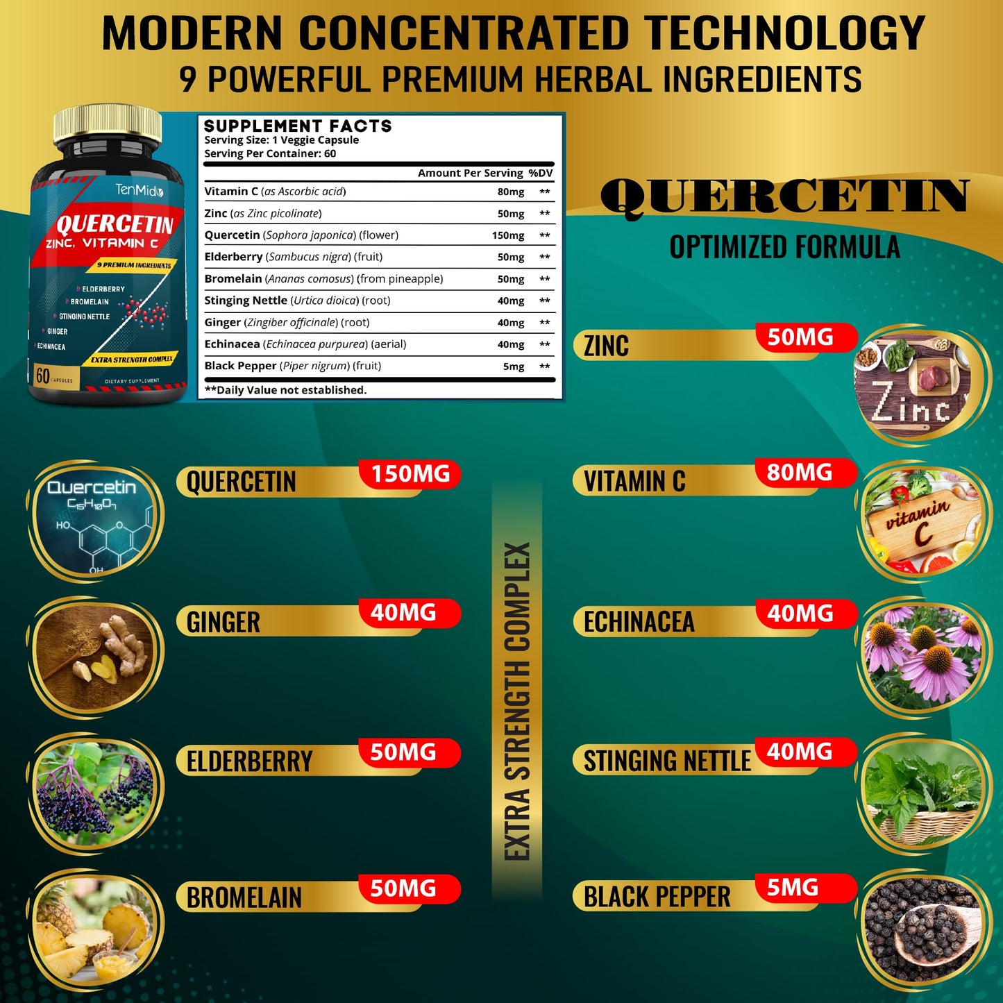 Tenmido Quercetin Extract Capsules, 60 Capsules
