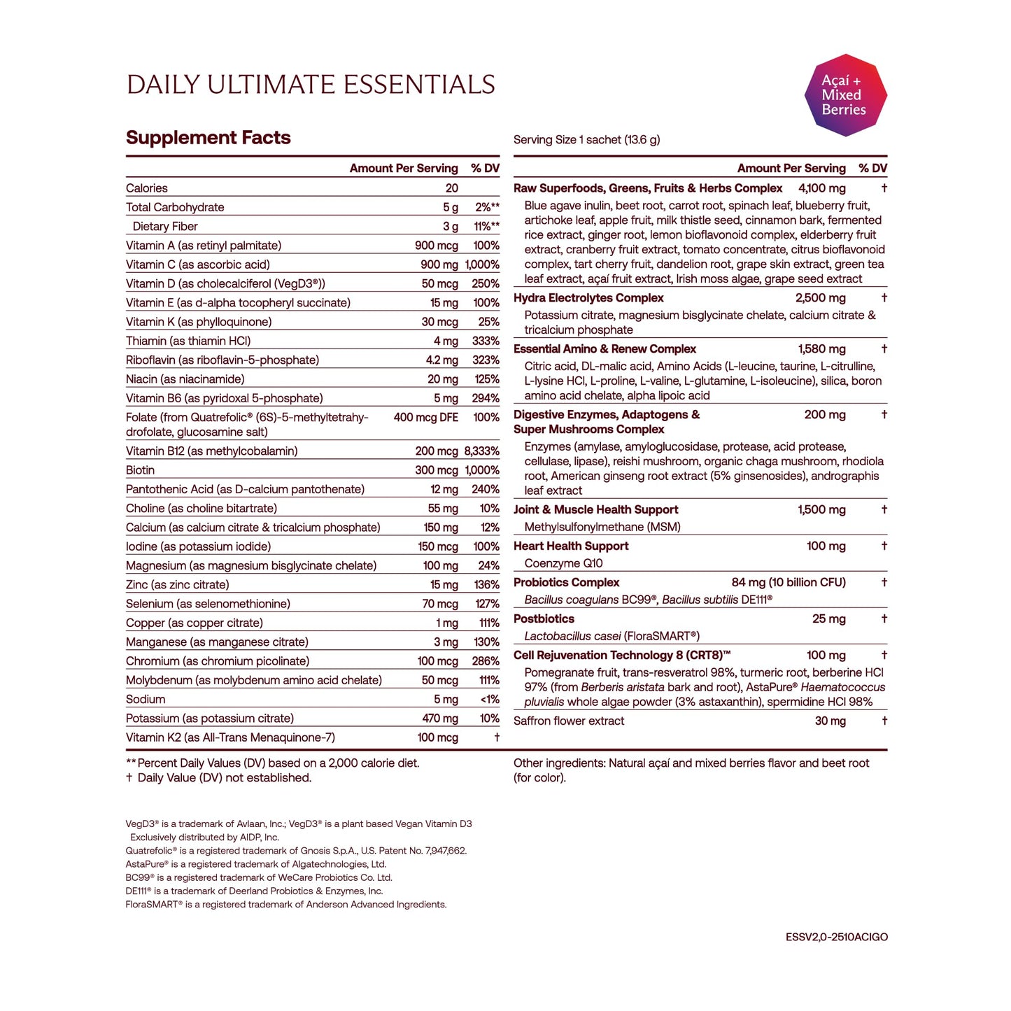 IM8 Daily Ultimate Essentials Powder, Acai and Mixed Berries, 14.4 oz