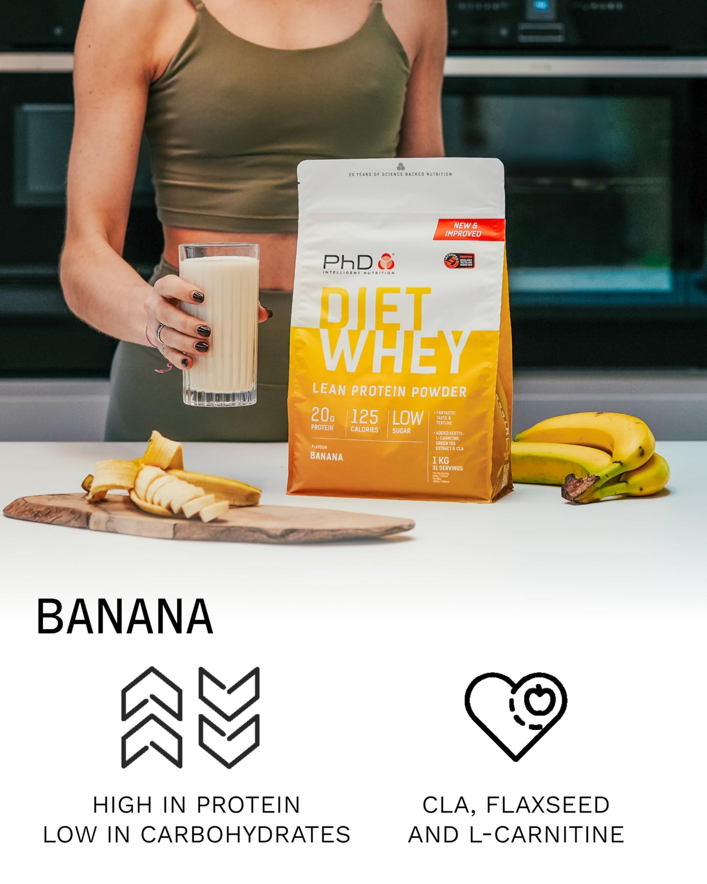 PhD Diet Whey Banana Protein Powder, 2.2 lb