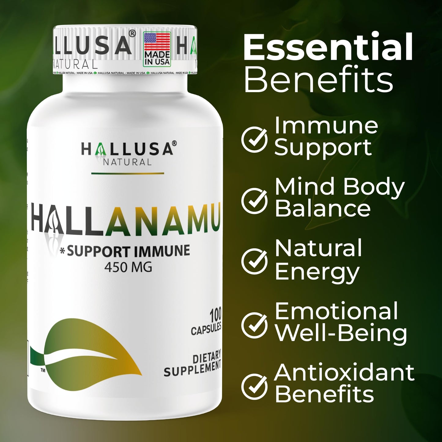 Hallusa Natural Anamu Root 450 mg Petiveria Allicea Organic, 100 Capsules
