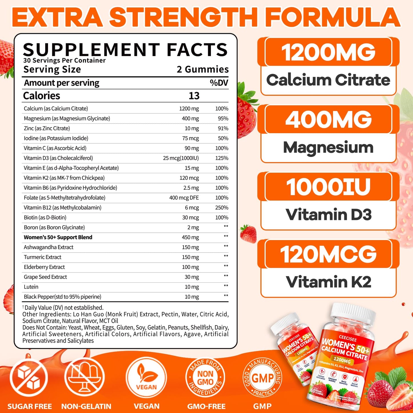 Ceecisee 50+ Women's Calcium Gummies Gummy 120 Count