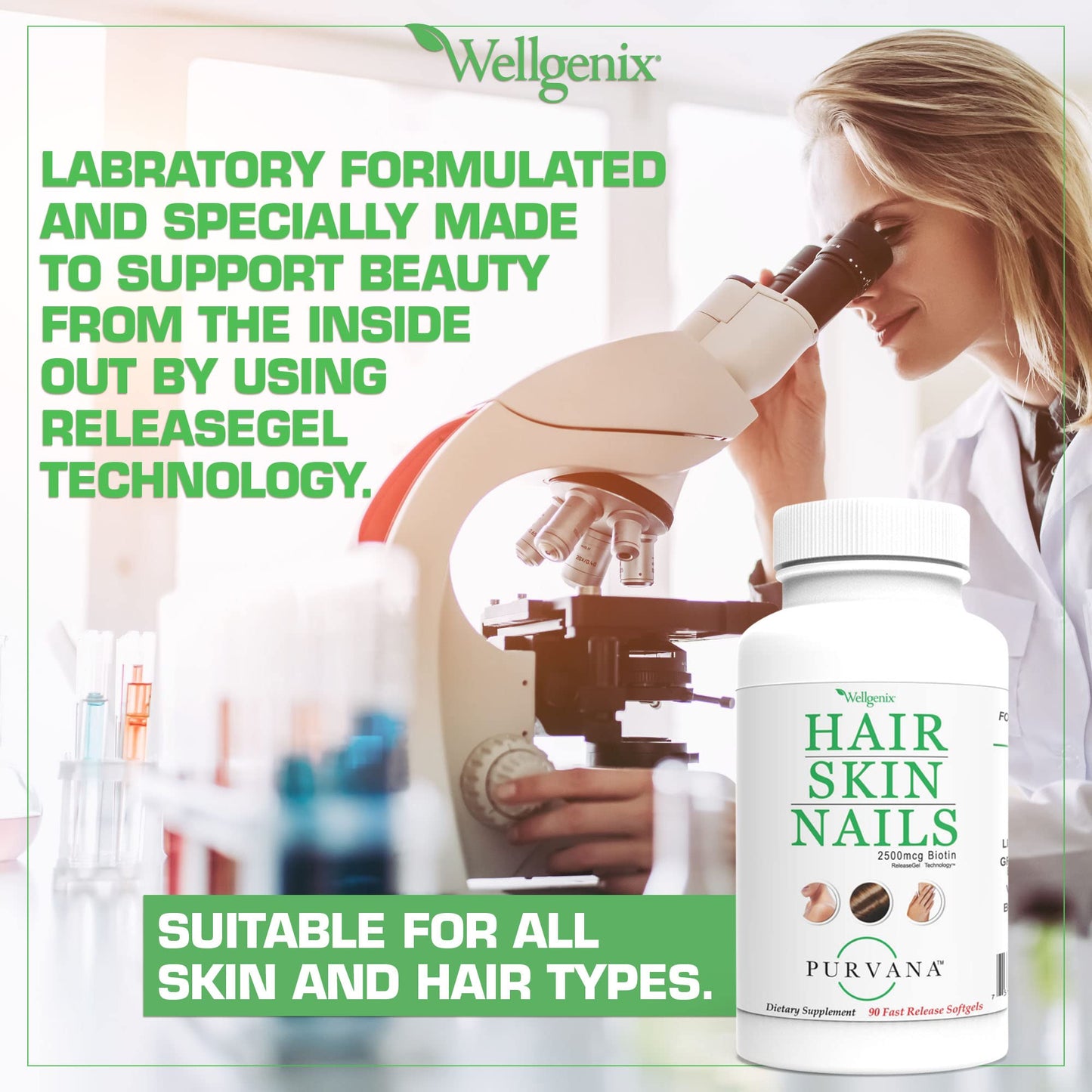 Wellgenix Purvana Hair Skin and Nails Supplement 90 Softgels