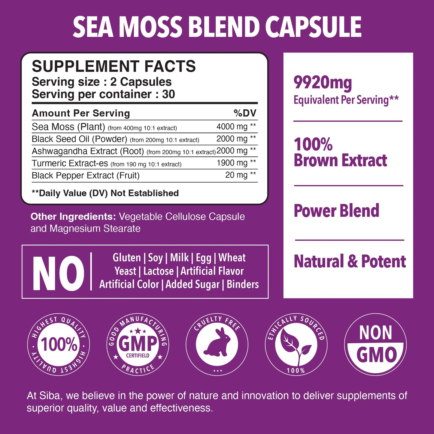 Siba Nutraceutical LLC Ultra Pure Sea Moss Blend Capsules, 120 Count