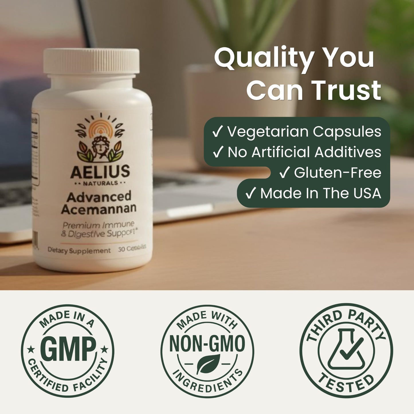 Aelius Naturals Advanced Acemannan Aloe Vera Supplement Capsule, 30 Capsules