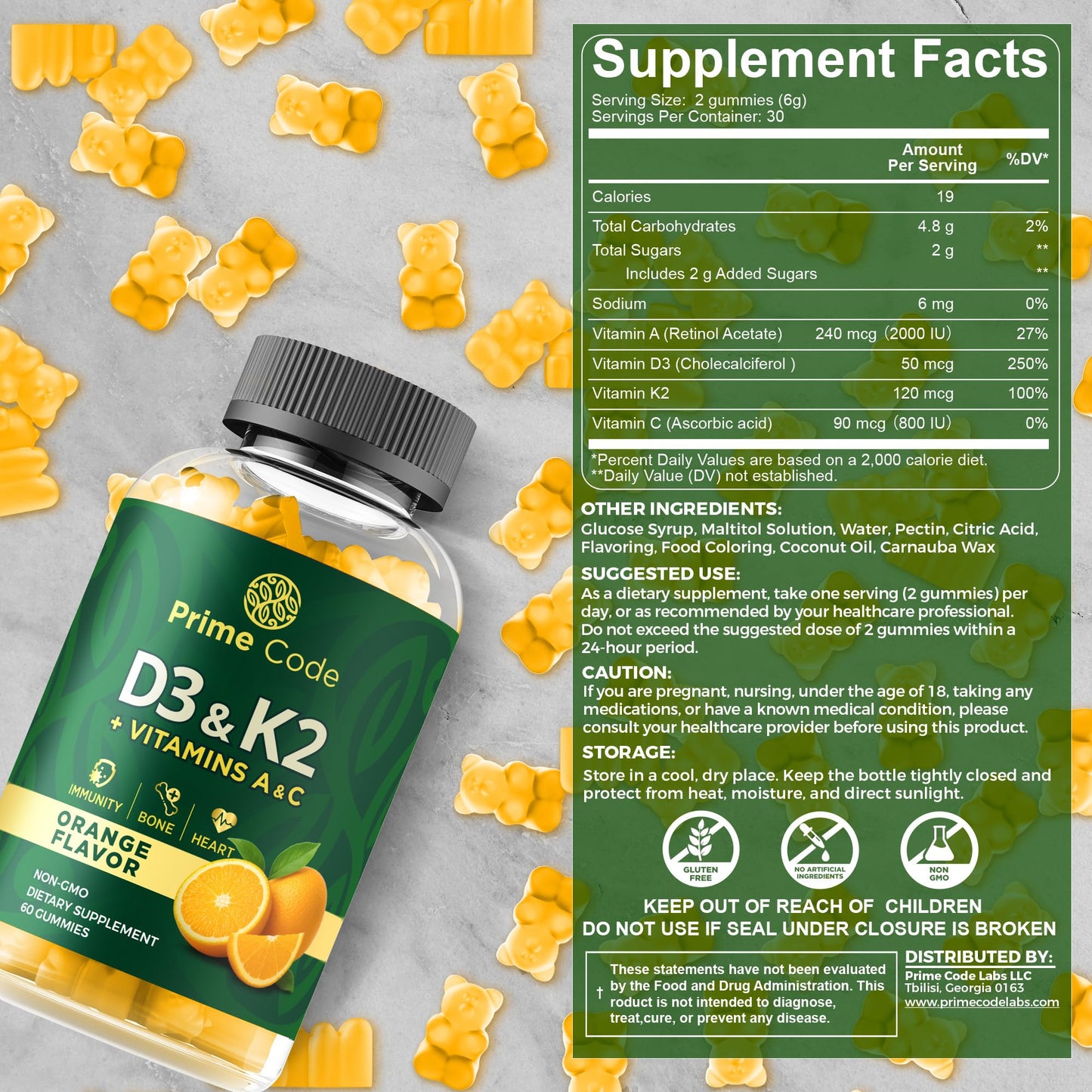 Prime Code Vitamin D3 K2 Gummies 60 Count