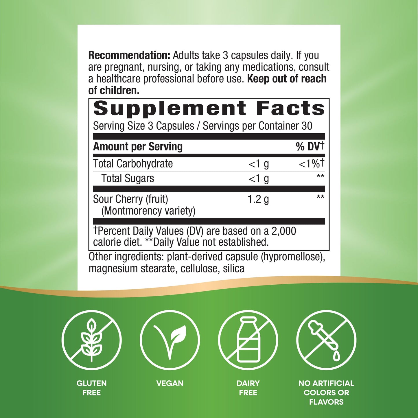 Nature’s Way Tart Cherry Ultra Capsules, Montmorency Cherry, Anthocyanins for Antioxidant Support*, 1,200 mg per 3-Capsule Serving, 90 Vegan Capsules