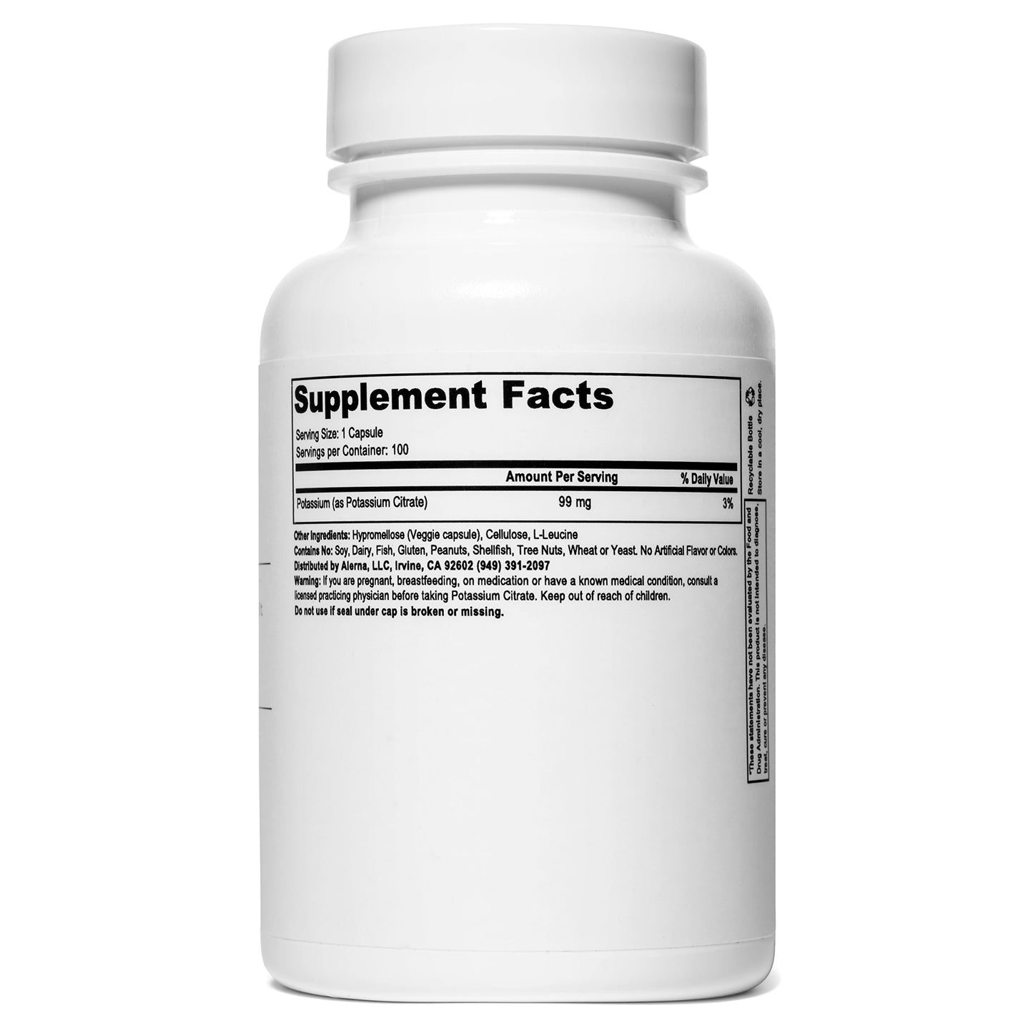 Alerna Kidney Health Potassium Citrate 99 mg Dietary Supplement – Potassium Mineral Supplement for Electrolyte Balance and Normal pH Support Capsules, Pack of 3