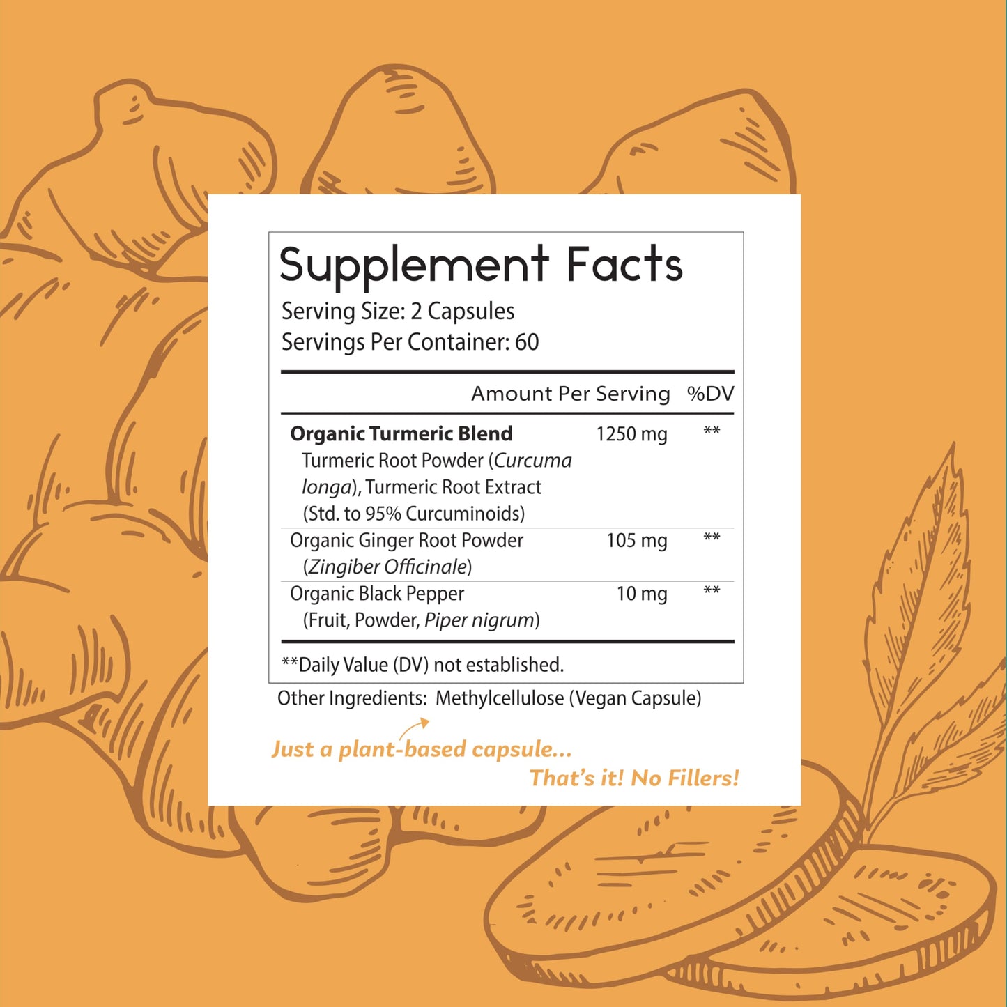 Thomas' all-natural Remedies Turmeric Curcumin and Ginger Joint Support Supplement Capsule 120 Count