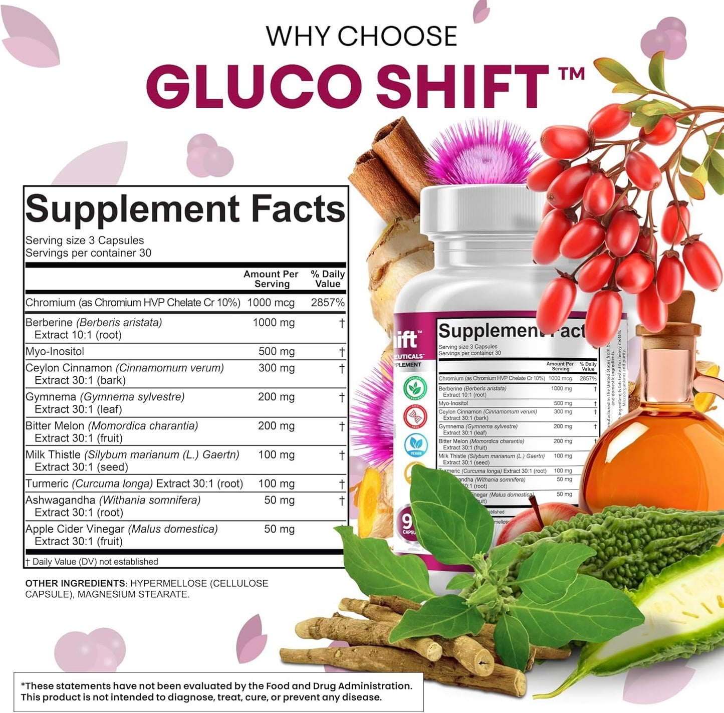 Clean Nutraceuticals Berberine Supplement with Myo-Inositol, Cinnamon, Gymnema, Bitter Melon & Chromium Complex, 90 Capsules