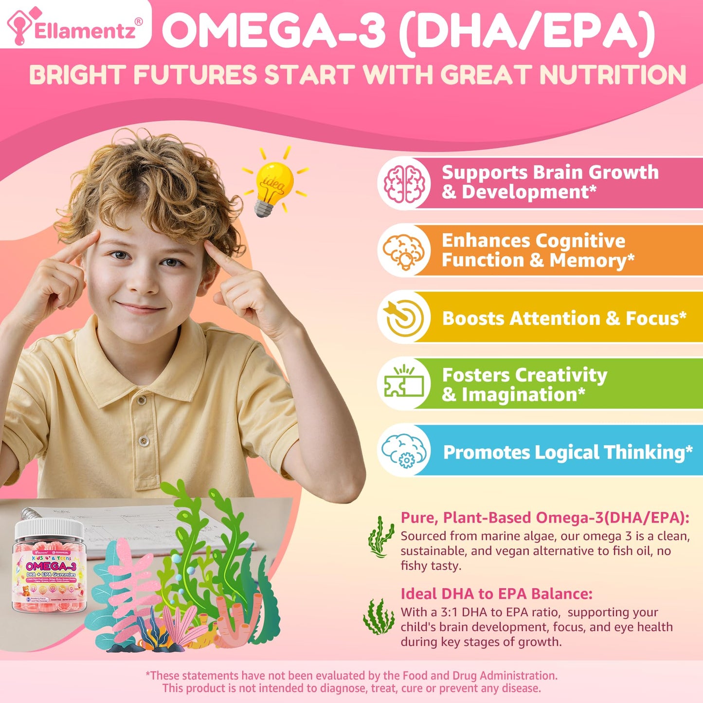 ELLAMENTZ Omega 3 Gummies for Kids 120 Gummies